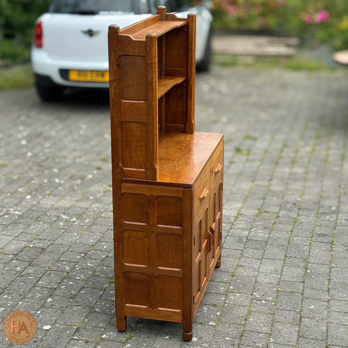 Sid Pollard [ex-Mouseman] Arts & Crafts Yorkshire School English Oak Dresser c. 1980.