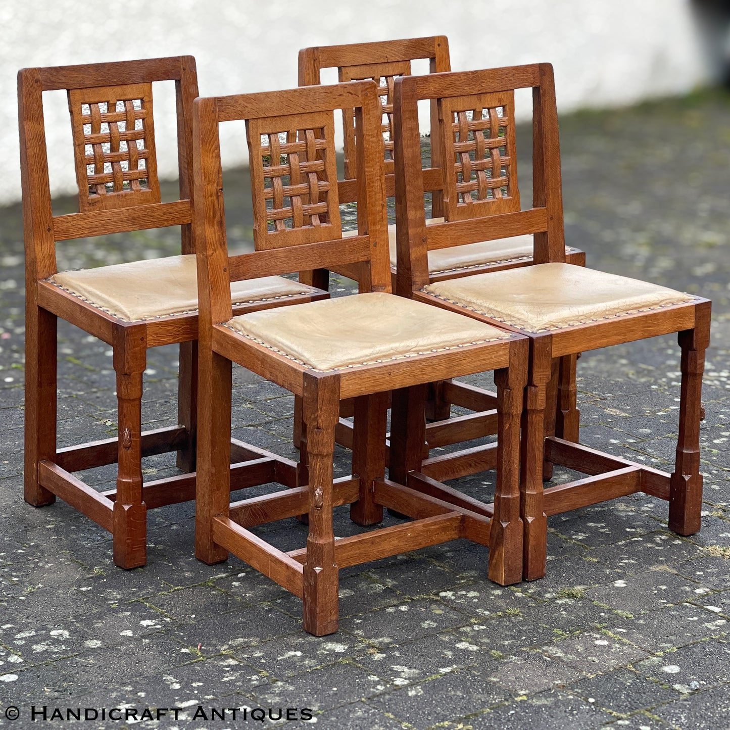 Set of 4 Peter ‘Rabbitman’ Heap Arts & Crafts Yorkshire School English Oak Chairs
