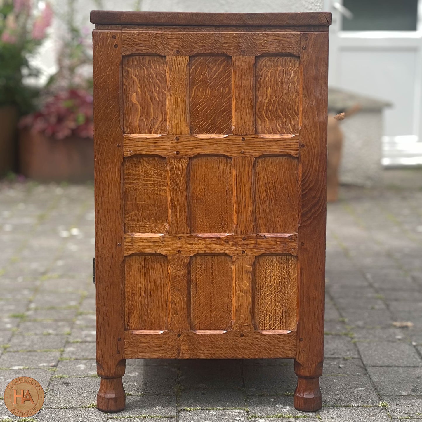 Sid Pollard [ex-Mouseman] Arts & Crafts Yorkshire School English Oak Sideboard c 1980.