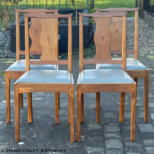 Set of 4 Albert Harrison Arts & Crafts Yorkshire School English Oak Chairs.
