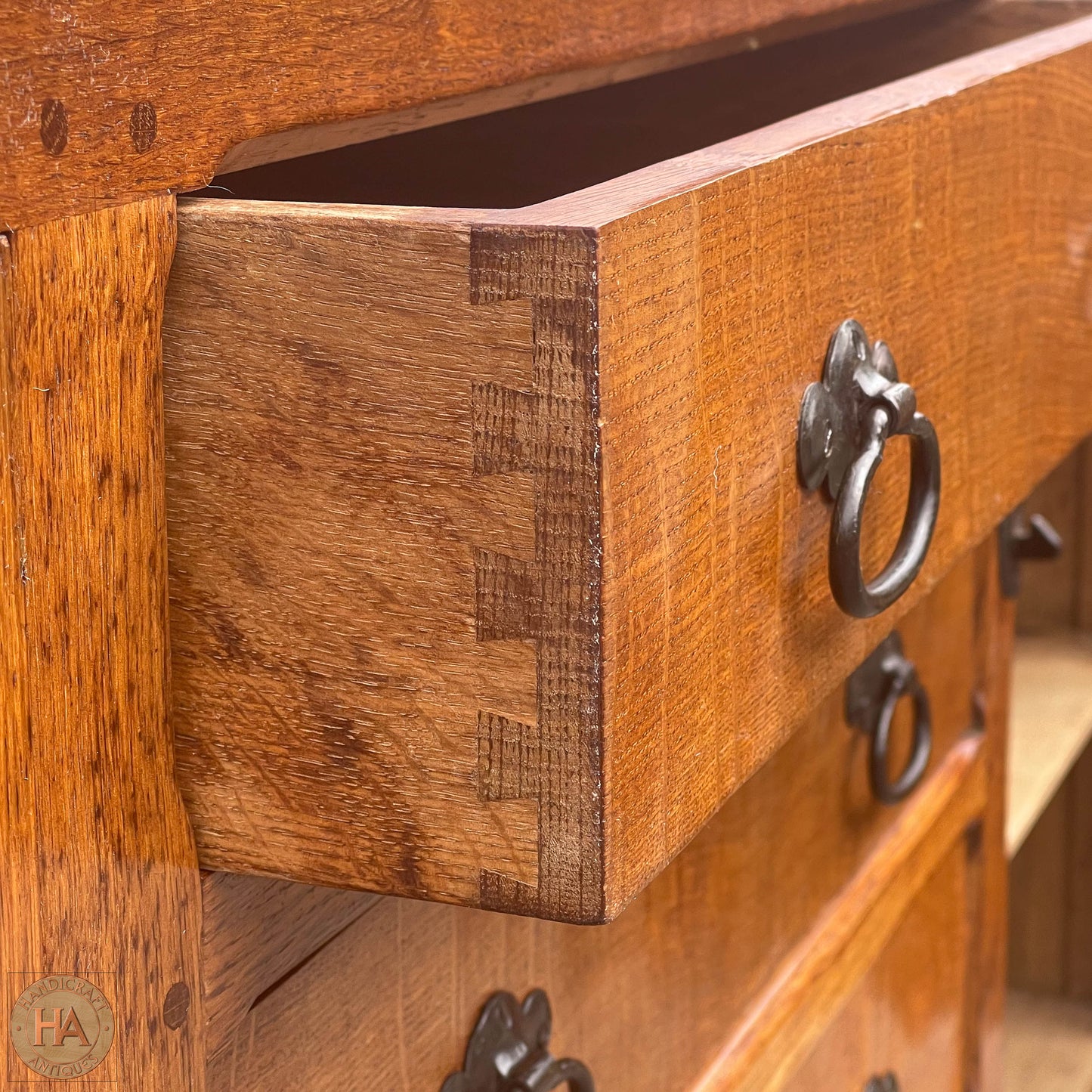 Sid Pollard [ex-Mouseman] Arts & Crafts Yorkshire School English Oak Sideboard c 1980.