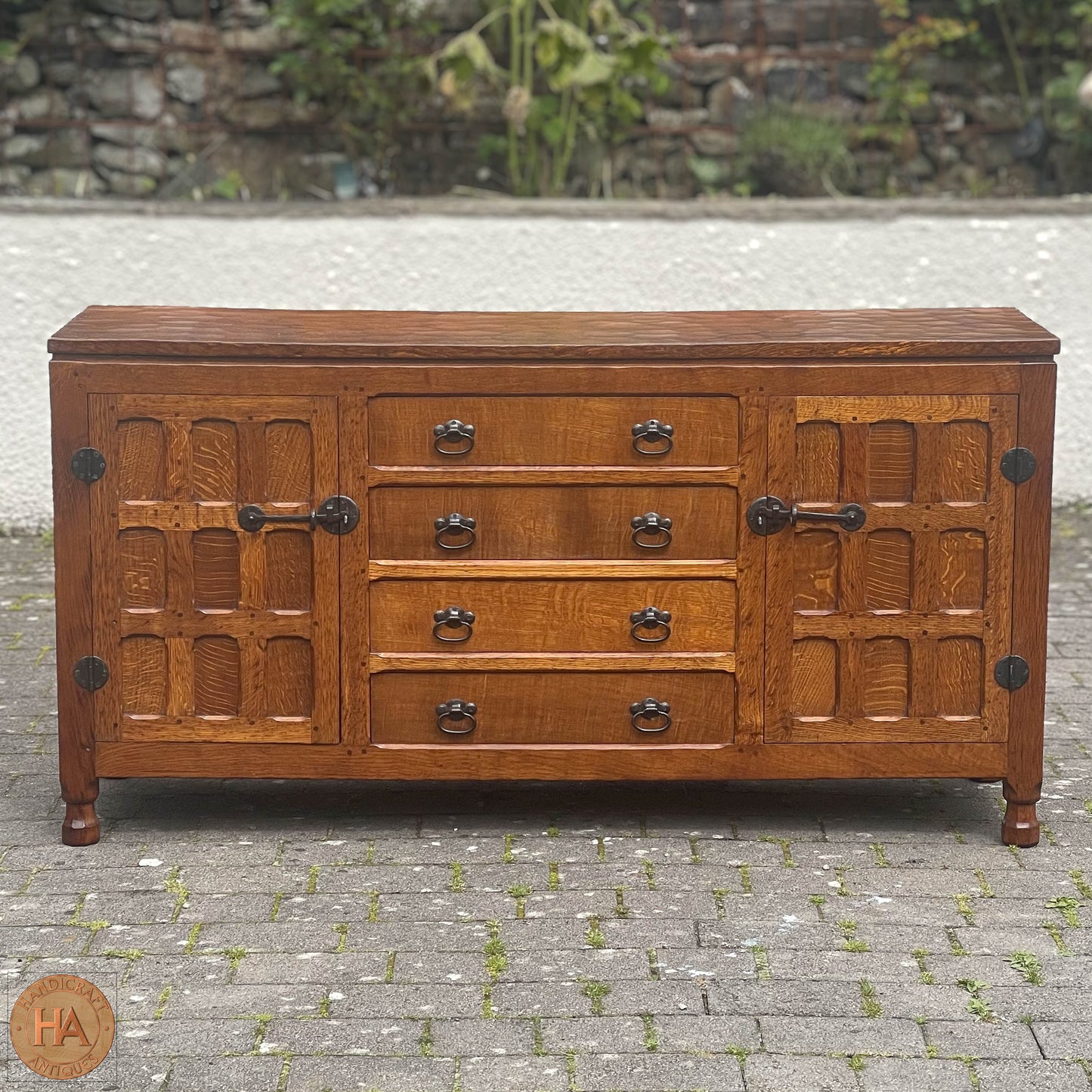 Sid Pollard [ex-Mouseman] Arts & Crafts Yorkshire School English Oak Sideboard c 1980.