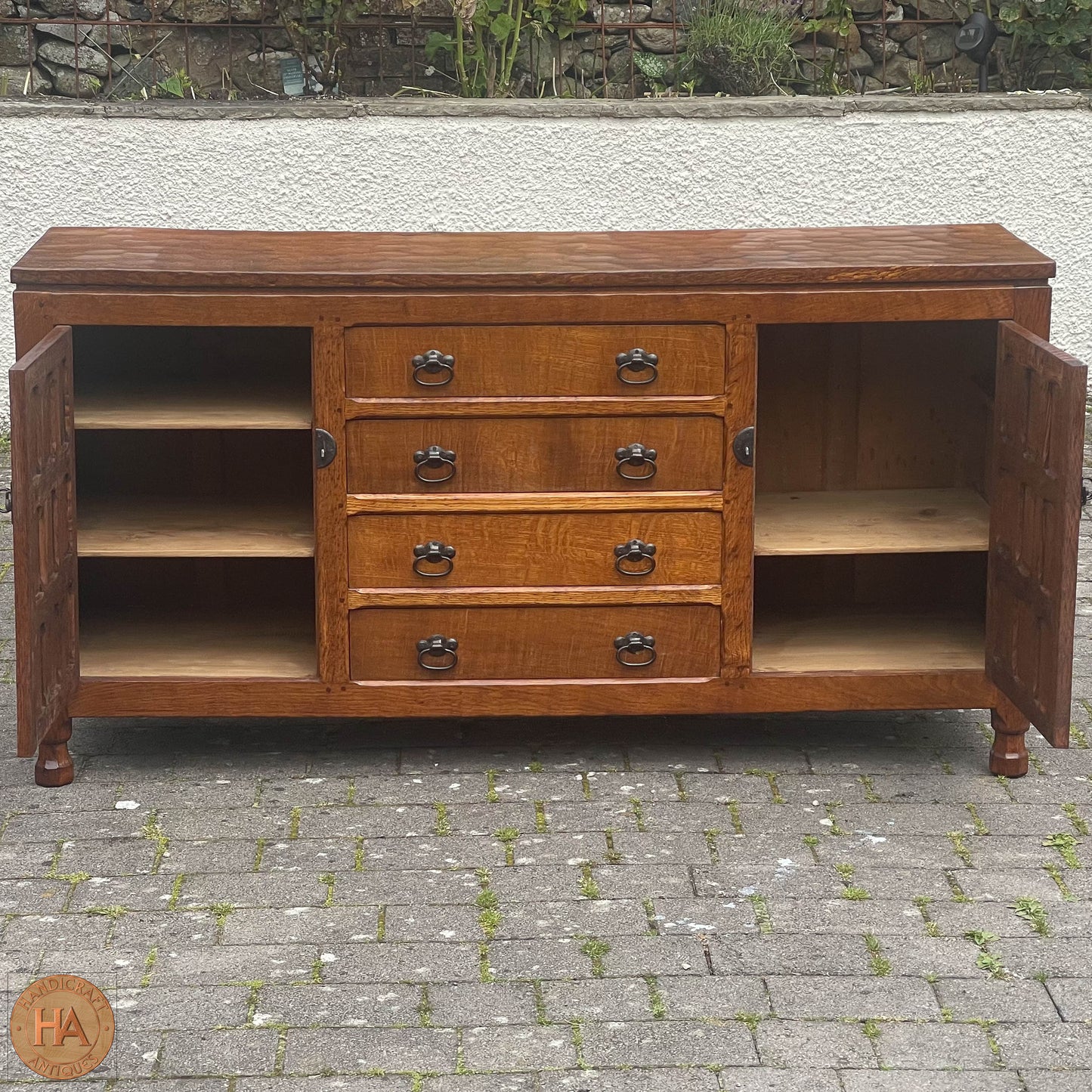 Sid Pollard [ex-Mouseman] Arts & Crafts Yorkshire School English Oak Sideboard c 1980.