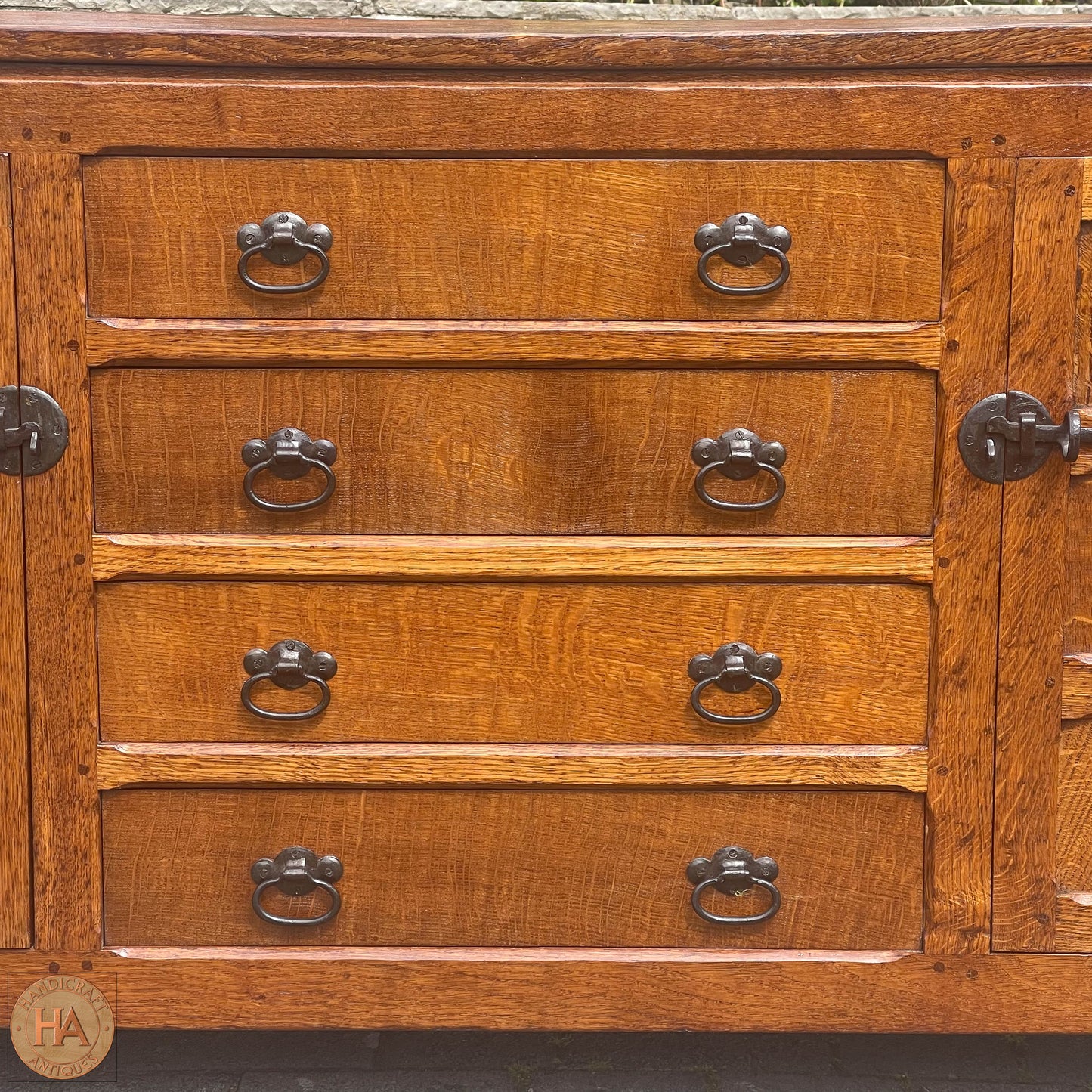 Sid Pollard [ex-Mouseman] Arts & Crafts Yorkshire School English Oak Sideboard c 1980.