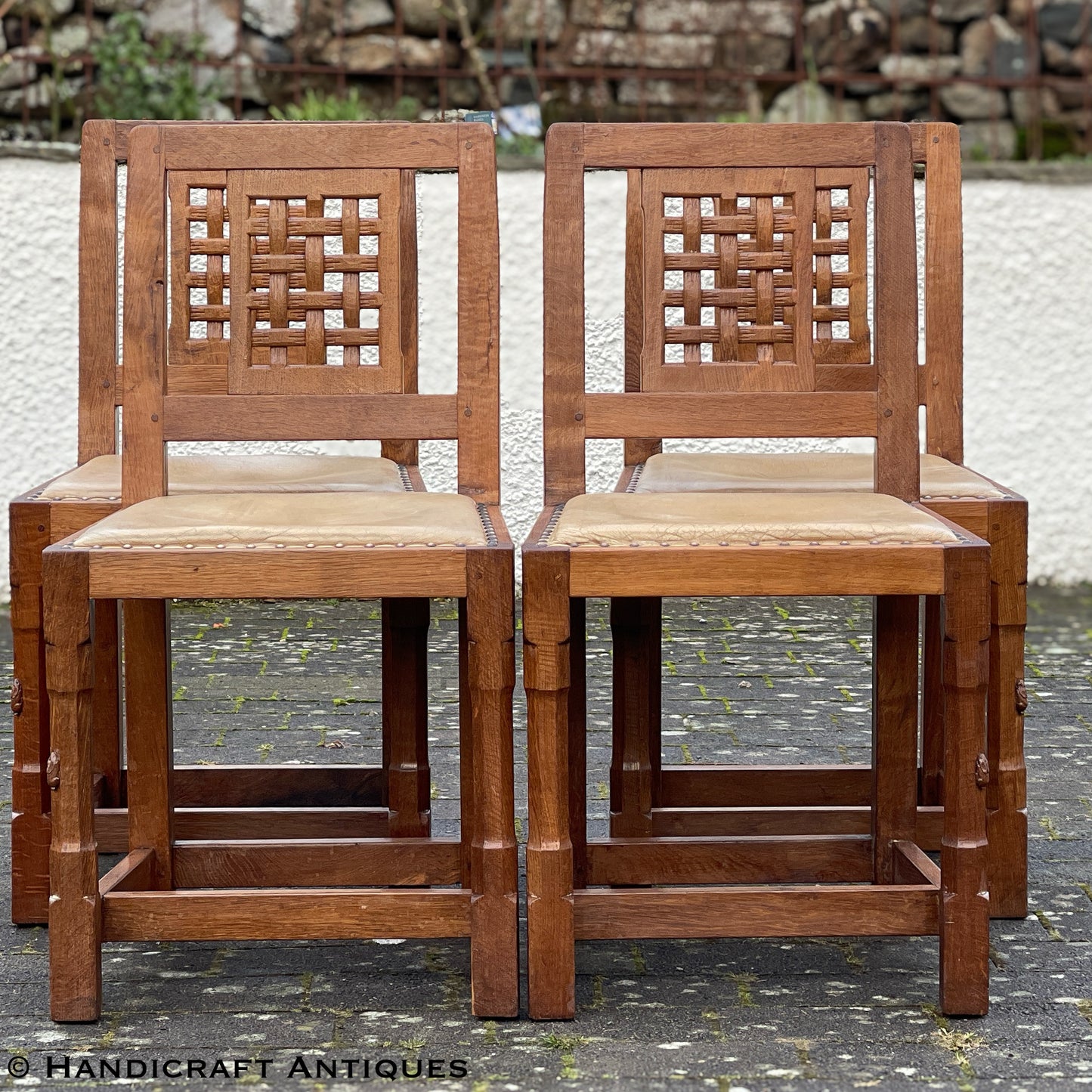 Set of 4 Peter ‘Rabbitman’ Heap Arts & Crafts Yorkshire School English Oak Chairs