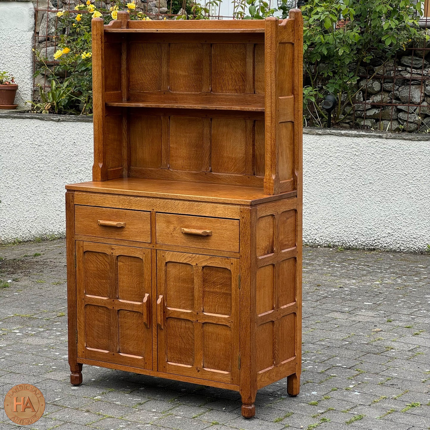 Sid Pollard [ex-Mouseman] Arts & Crafts Yorkshire School English Oak Dresser c. 1980.