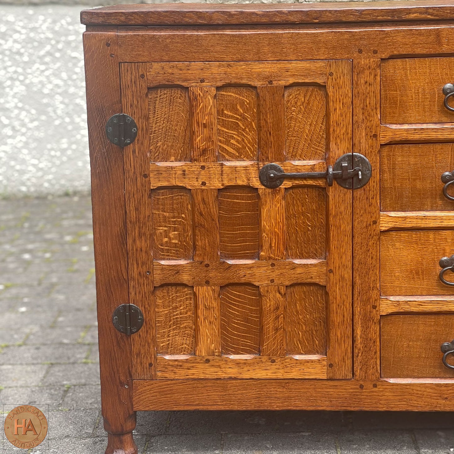 Sid Pollard [ex-Mouseman] Arts & Crafts Yorkshire School English Oak Sideboard c 1980.