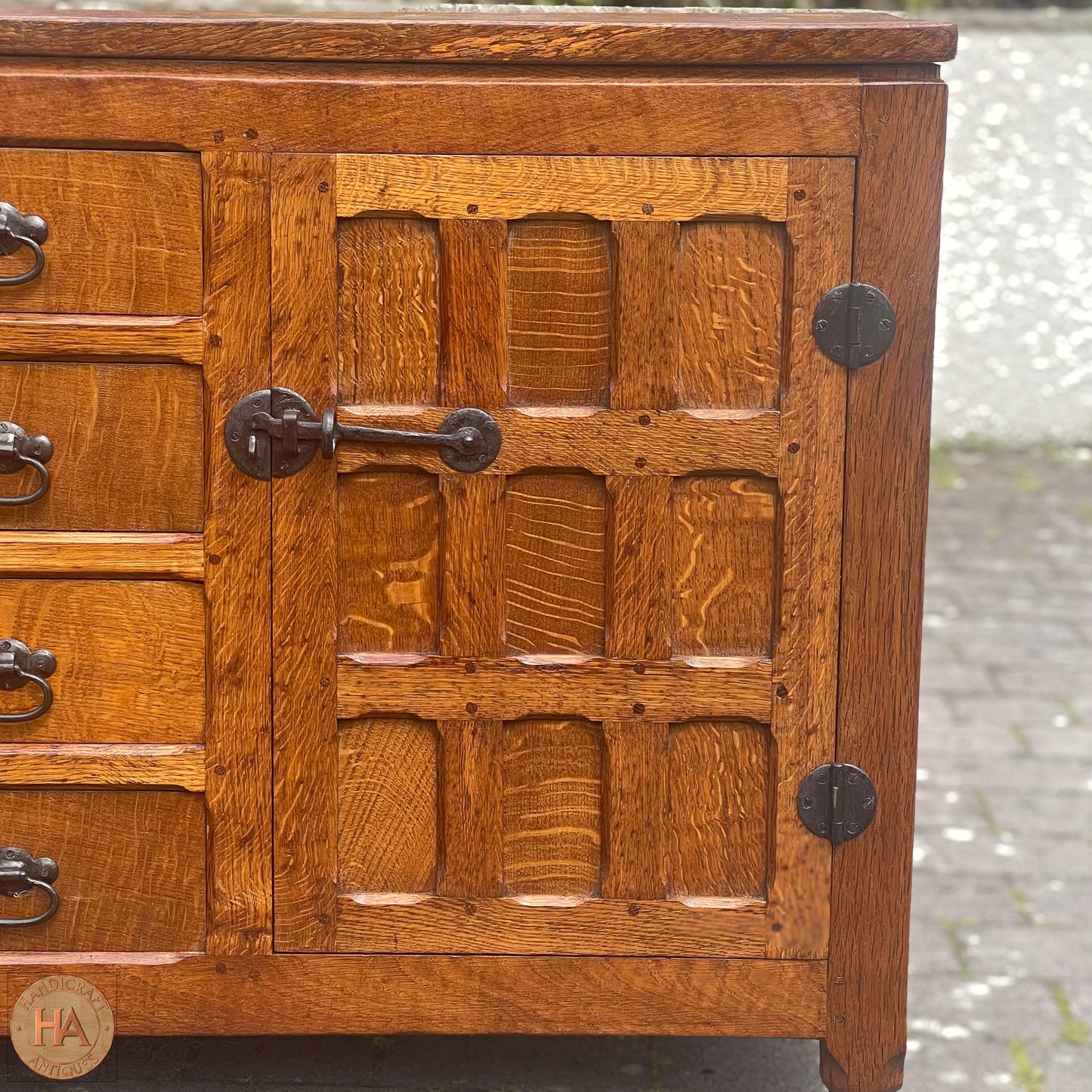 Sid Pollard [ex-Mouseman] Arts & Crafts Yorkshire School English Oak Sideboard c 1980.