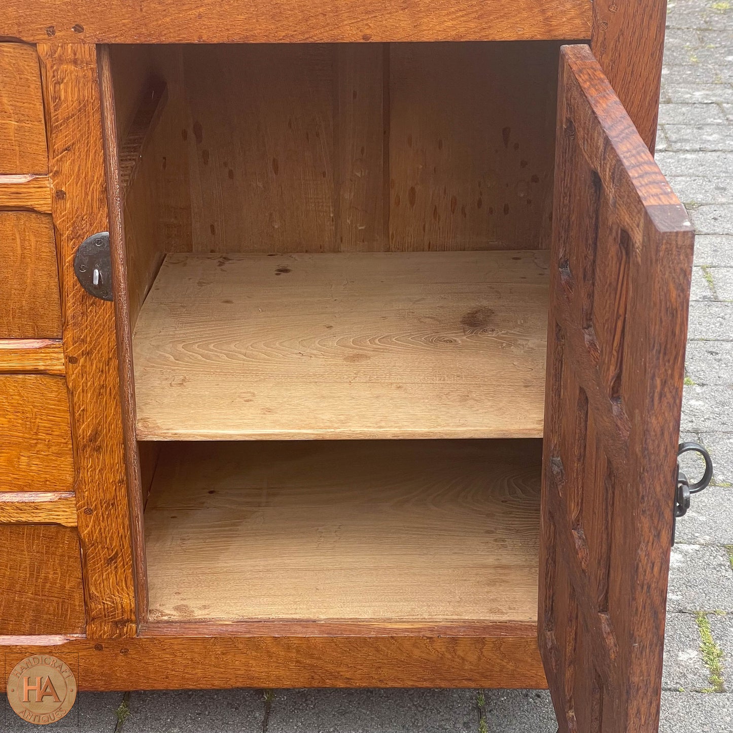 Sid Pollard [ex-Mouseman] Arts & Crafts Yorkshire School English Oak Sideboard c 1980.