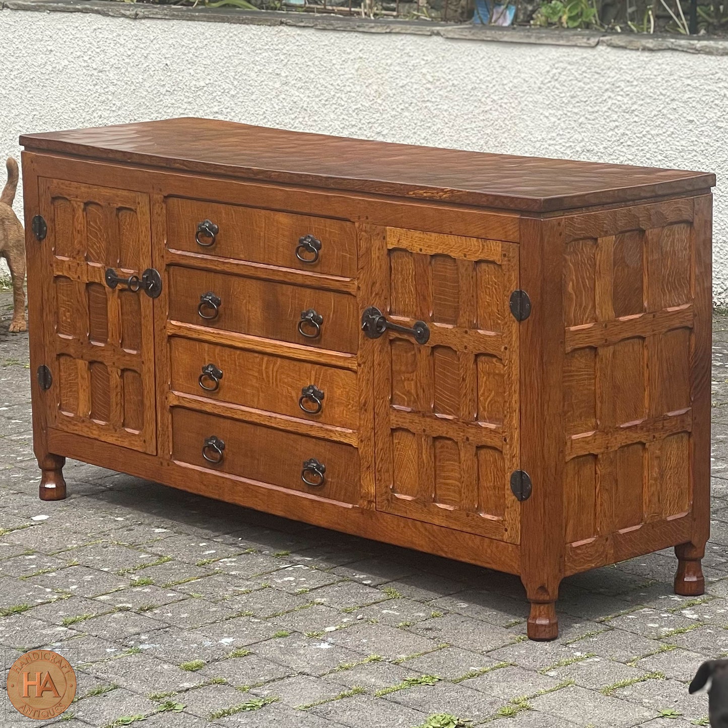 Sid Pollard [ex-Mouseman] Arts & Crafts Yorkshire School English Oak Sideboard c 1980.