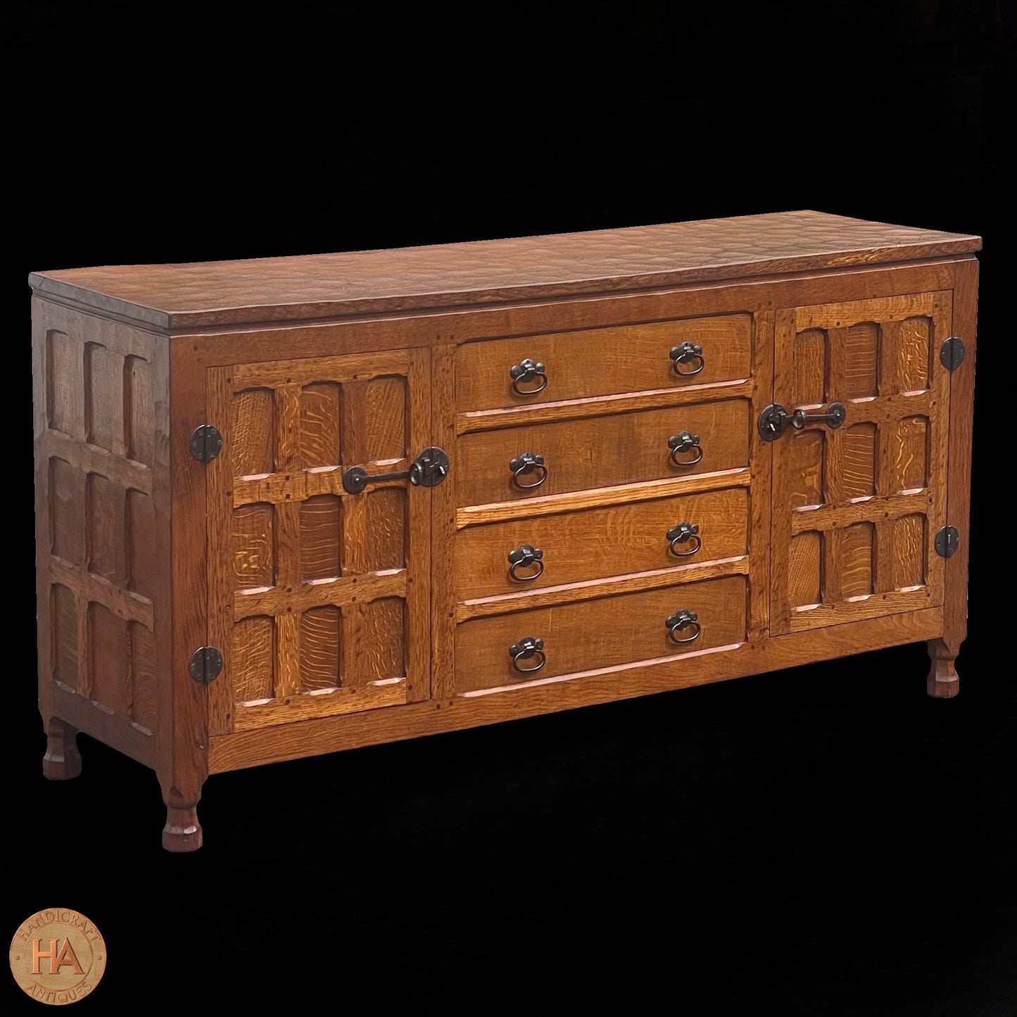 Sid Pollard [ex-Mouseman] Arts & Crafts Yorkshire School English Oak Sideboard c 1980.