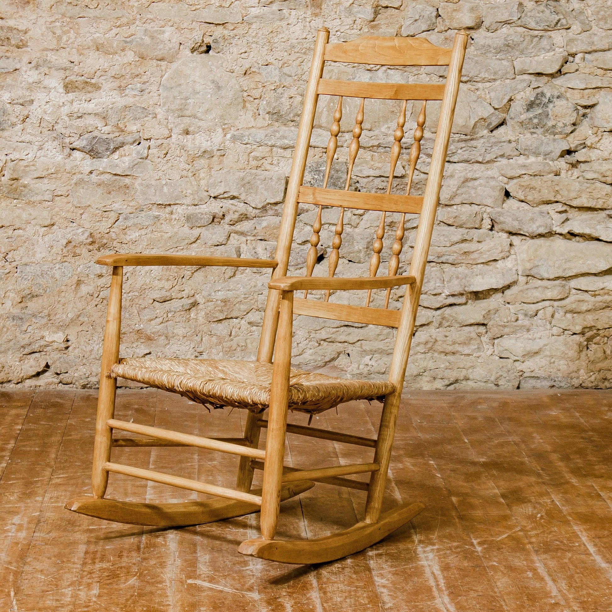 Arts & Crafts Cotswold School Ash Gimson Design Rocking Chair With Rush Seat