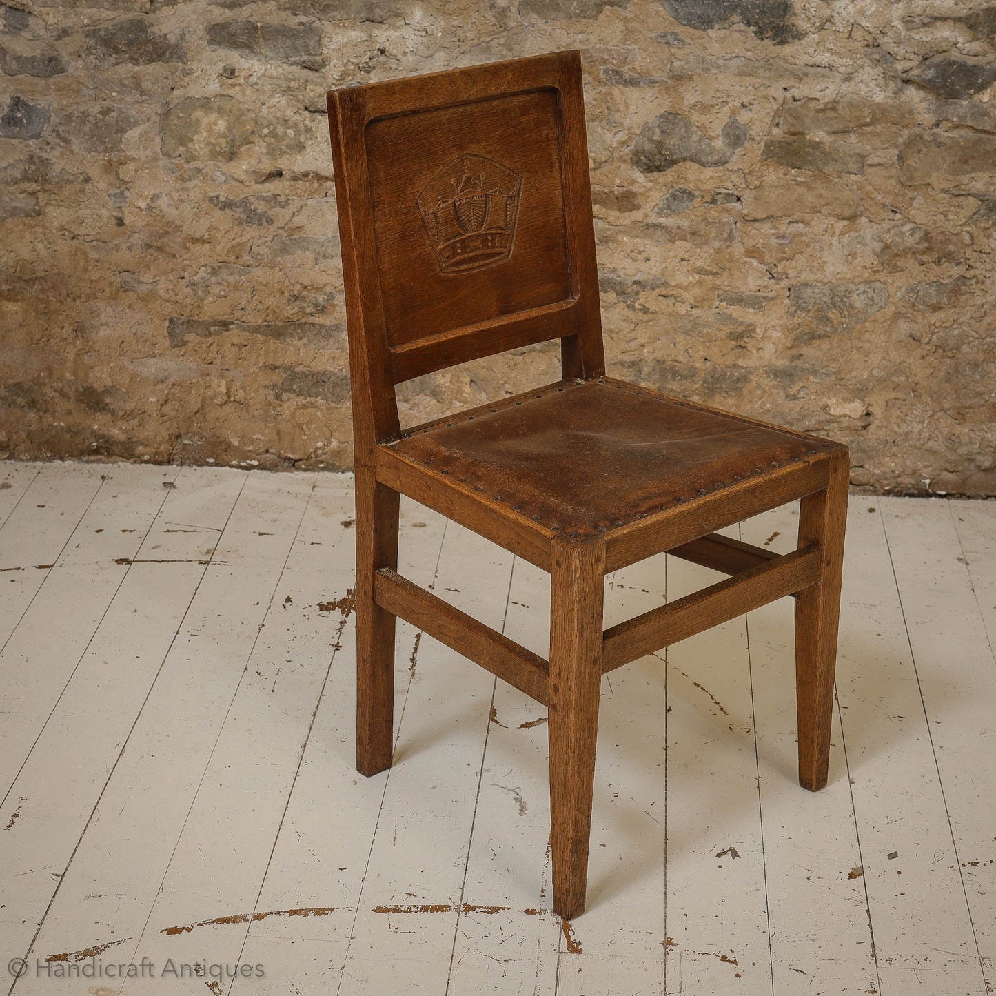 Set of 8 Squirrelman Arts & Crafts Yorkshire School English Oak Chairs c. 1960