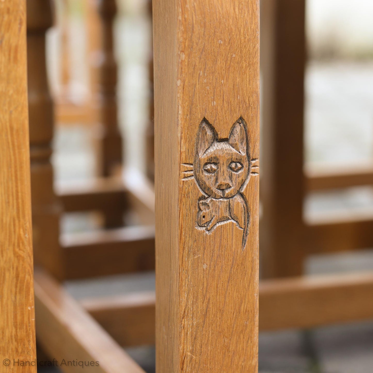 Set of 6 Cat & Mouseman Arts & Crafts Yorkshire School Oak Chairs