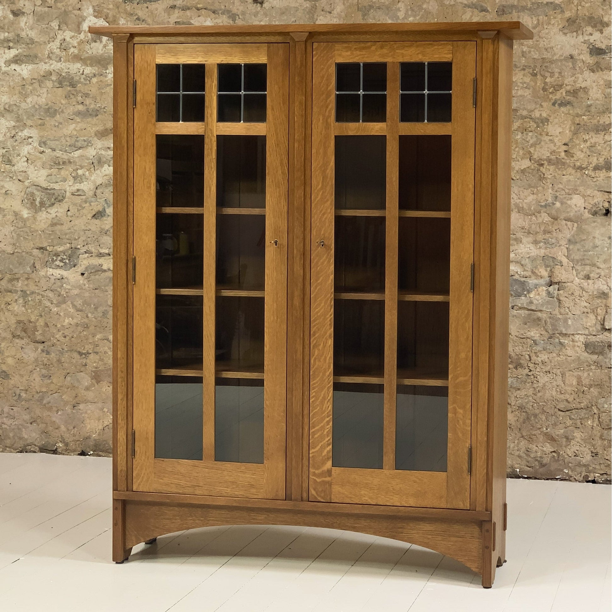 Stickley Furniture Arts & Crafts Mission School Leaded Glazed Oak Bookcase 