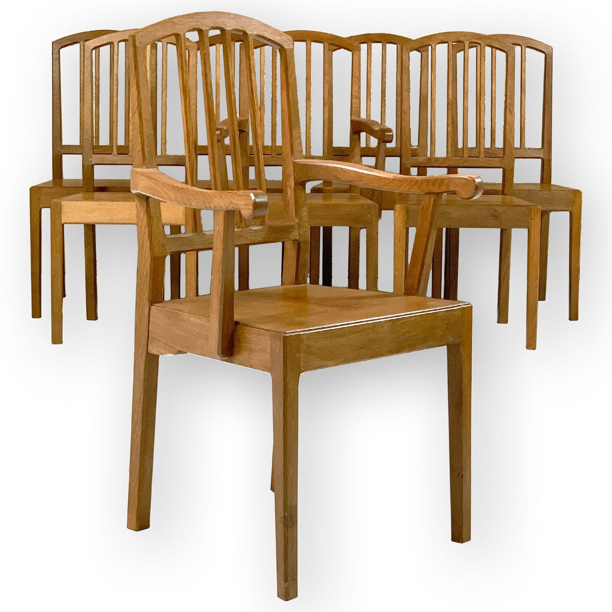 Set of 8 Acornman (Ex-Mouseman) Arts & Crafts Cotswold School English Oak Chairs