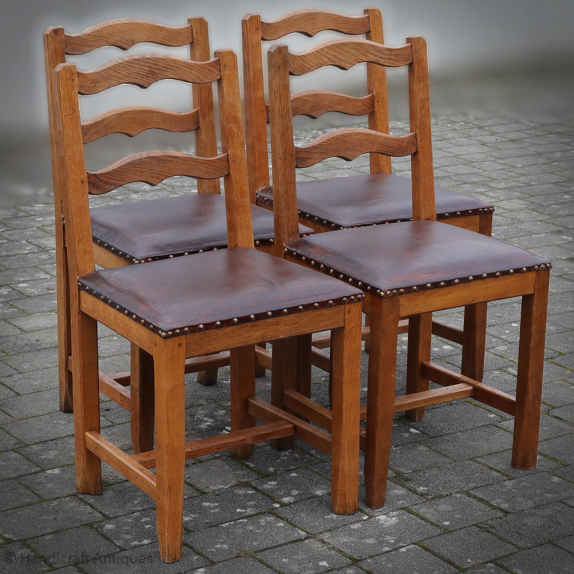 Set of 4 Acornman (Ex-Mouseman) Arts & Crafts Yorkshire School English Oak Chairs