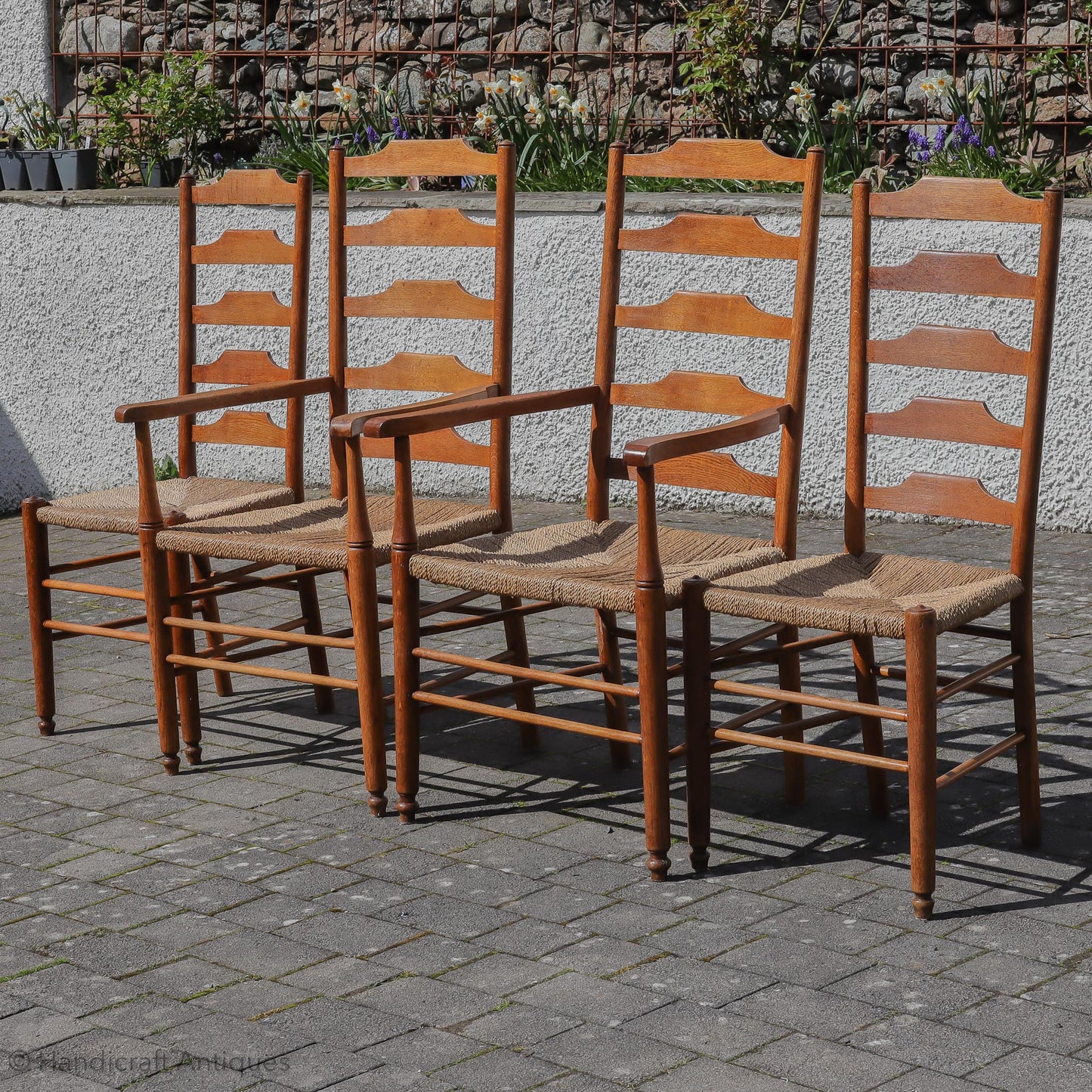 Heal and Co ‘Clissett’ style Arts & Crafts Cotswold School Oak Chairs.