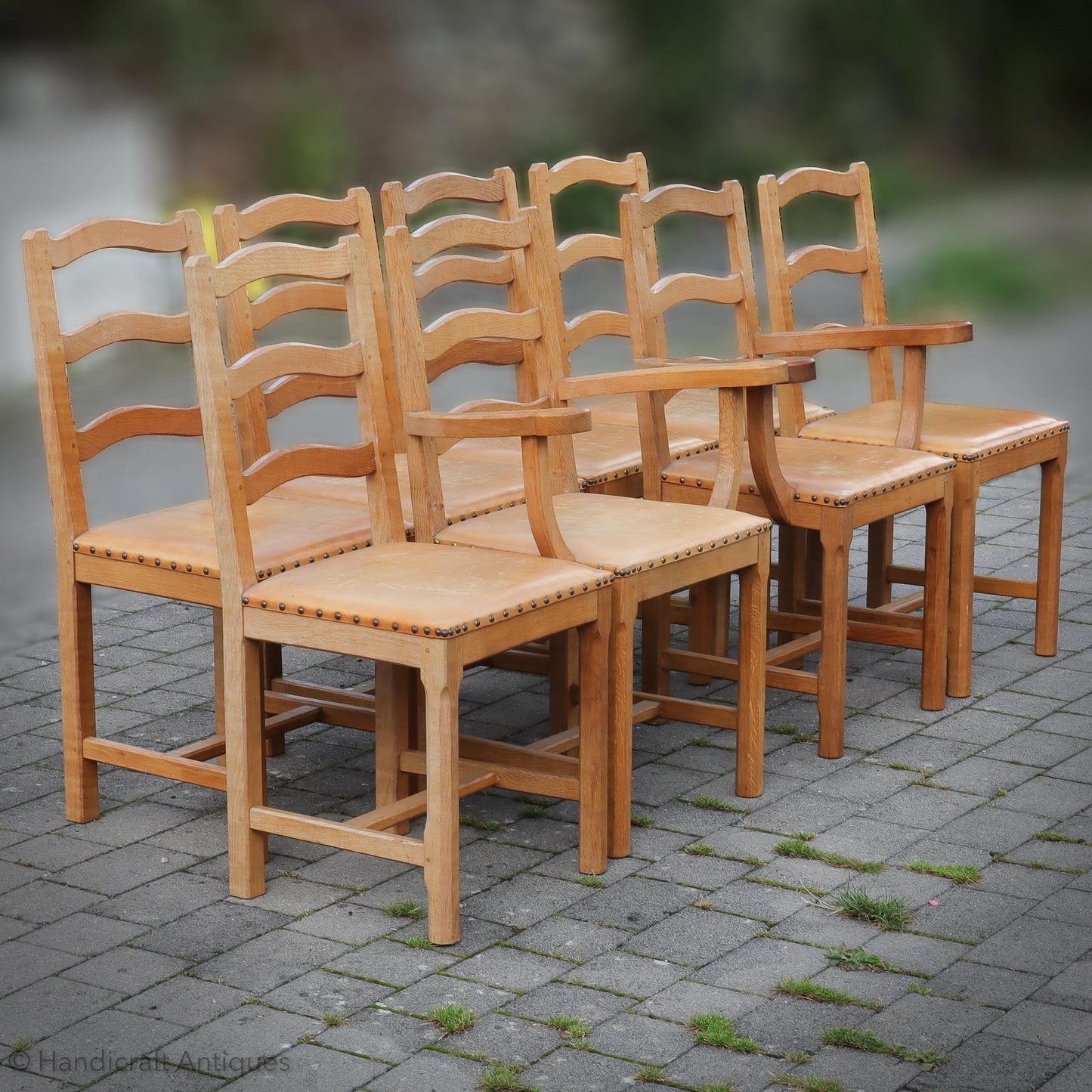 Set of 8 Acornman (Ex-Mouseman) Arts & Crafts Yorkshire School English Oak Chairs 