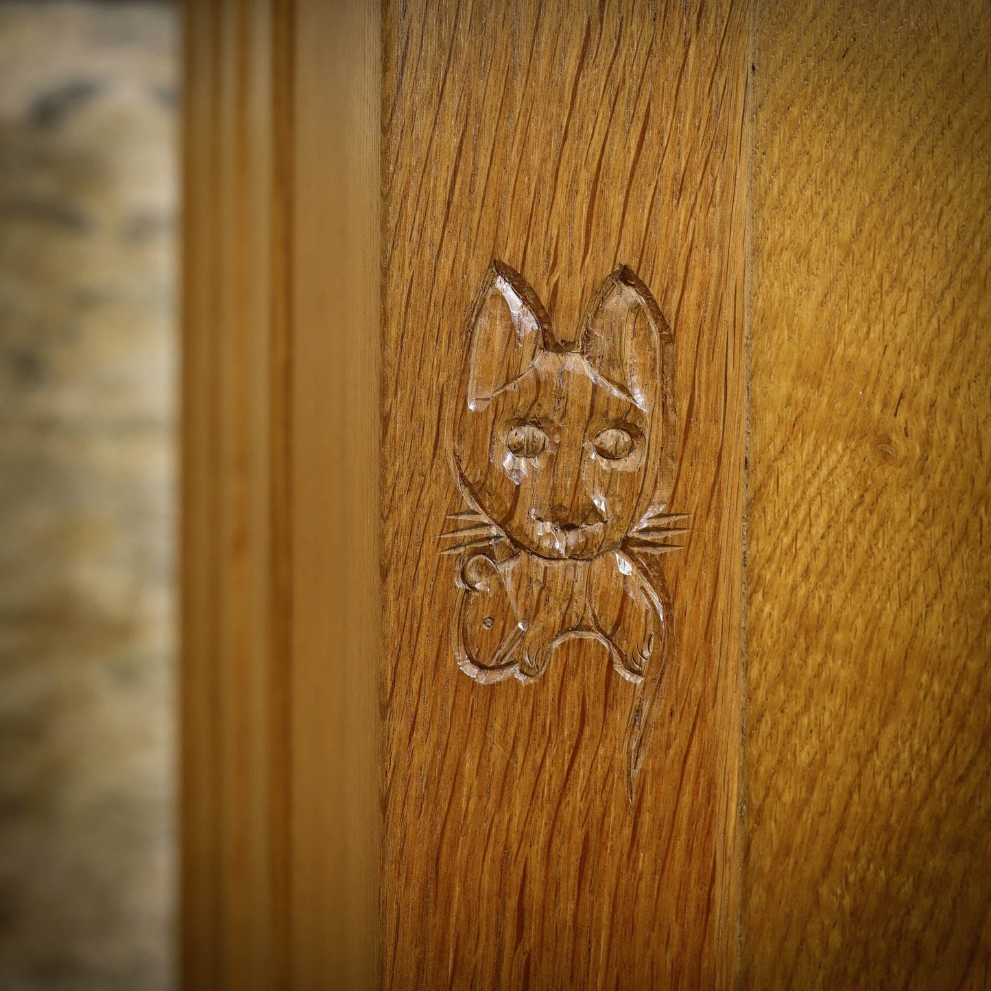 'Cat & Mouseman' Arts & Crafts Yorkshire School Oak Linen Cupboard / Pantry