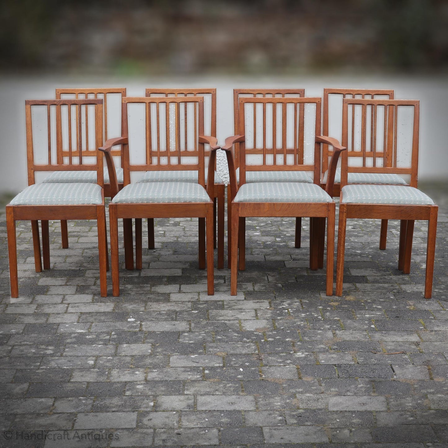 `Set of 8 Edward Barnsley Design Arts & Crafts Oak Chairs by Acornman