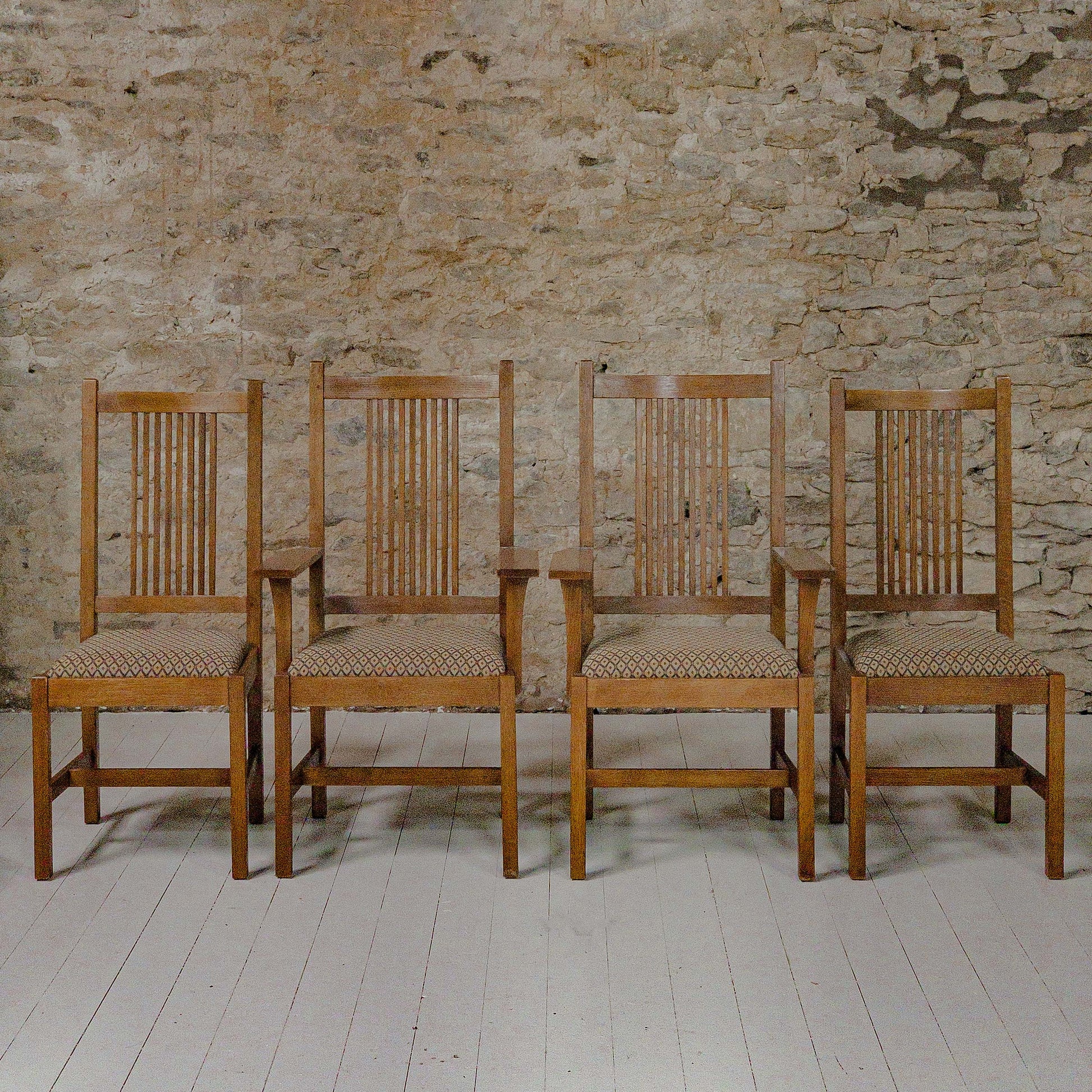 Set of 4 Stickley Furniture Arts & Crafts Mission School Oak Chairs