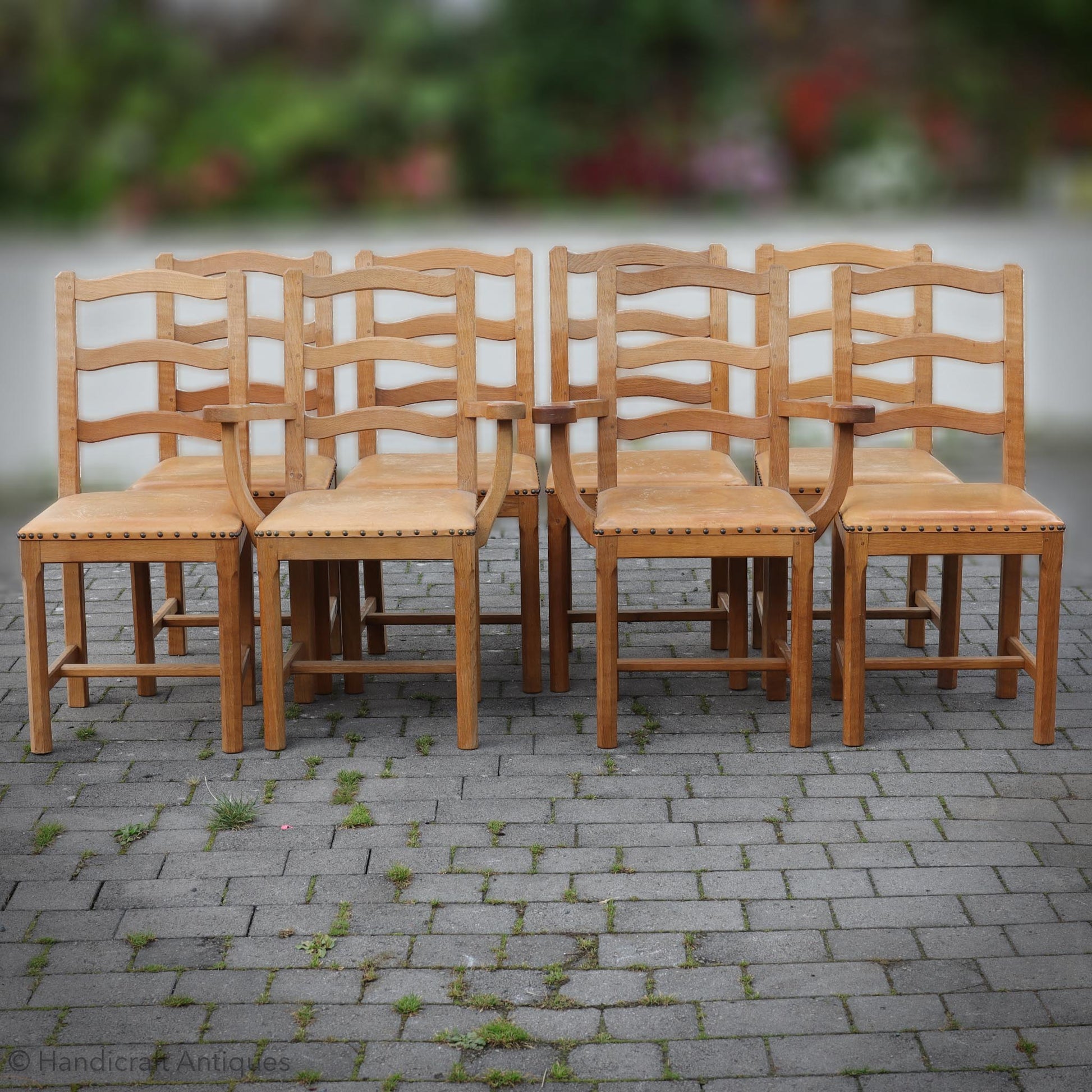 Set of 8 Acornman (Ex-Mouseman) Arts & Crafts Yorkshire School English Oak Chairs 