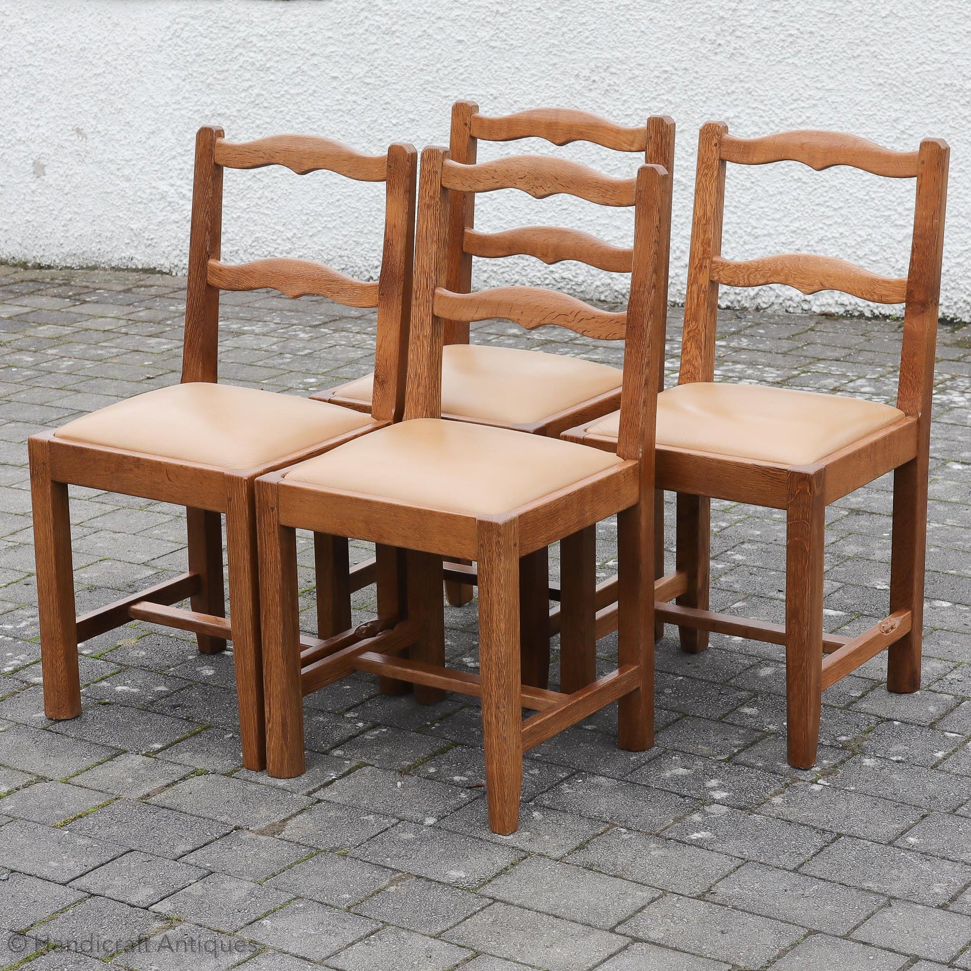 Set of 4 'Beaverman' (Ex-Mouseman) Arts & Crafts Yorkshire School English Oak Chairs