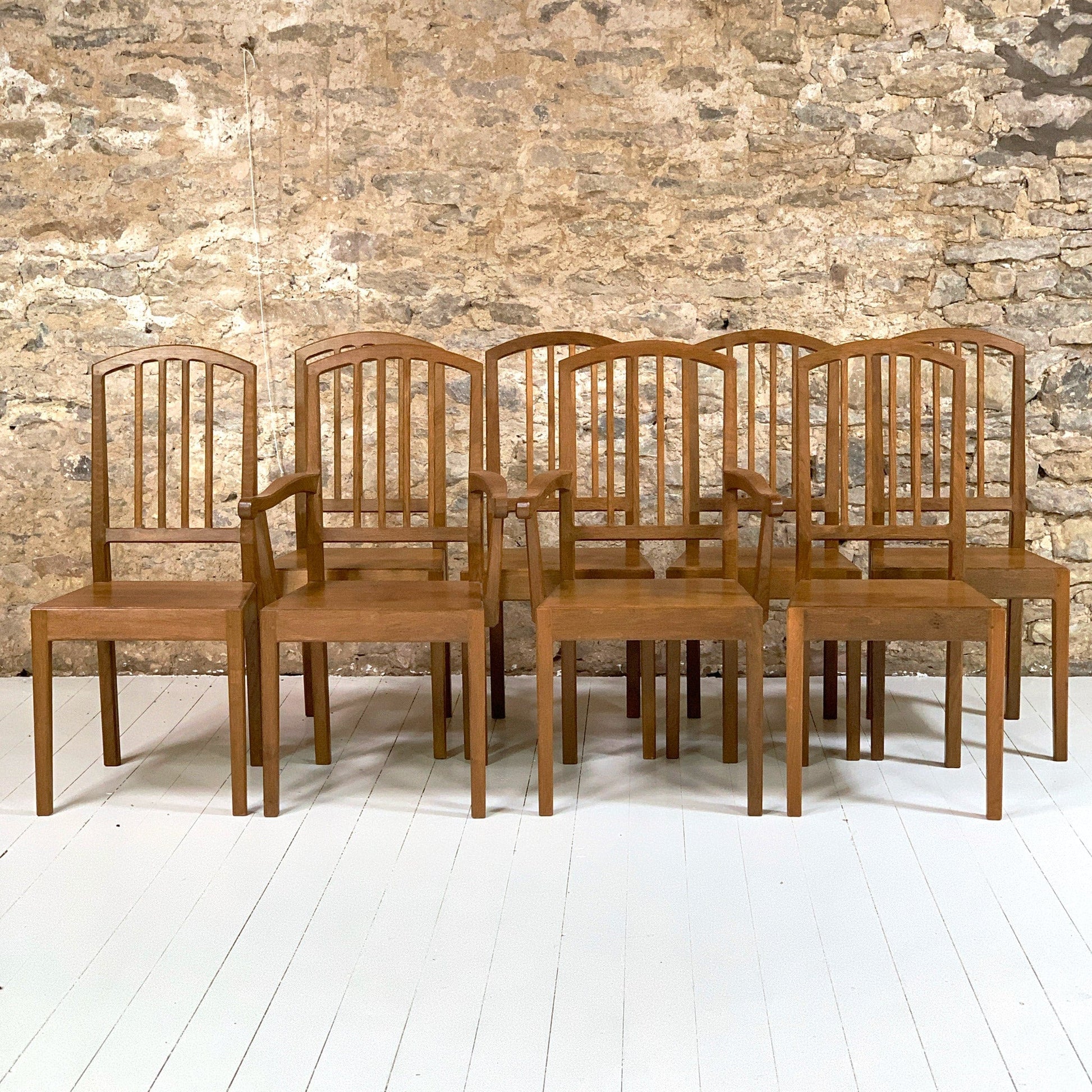 Set of 8 Acornman (Ex-Mouseman) Arts & Crafts Cotswold School English Oak Chairs
