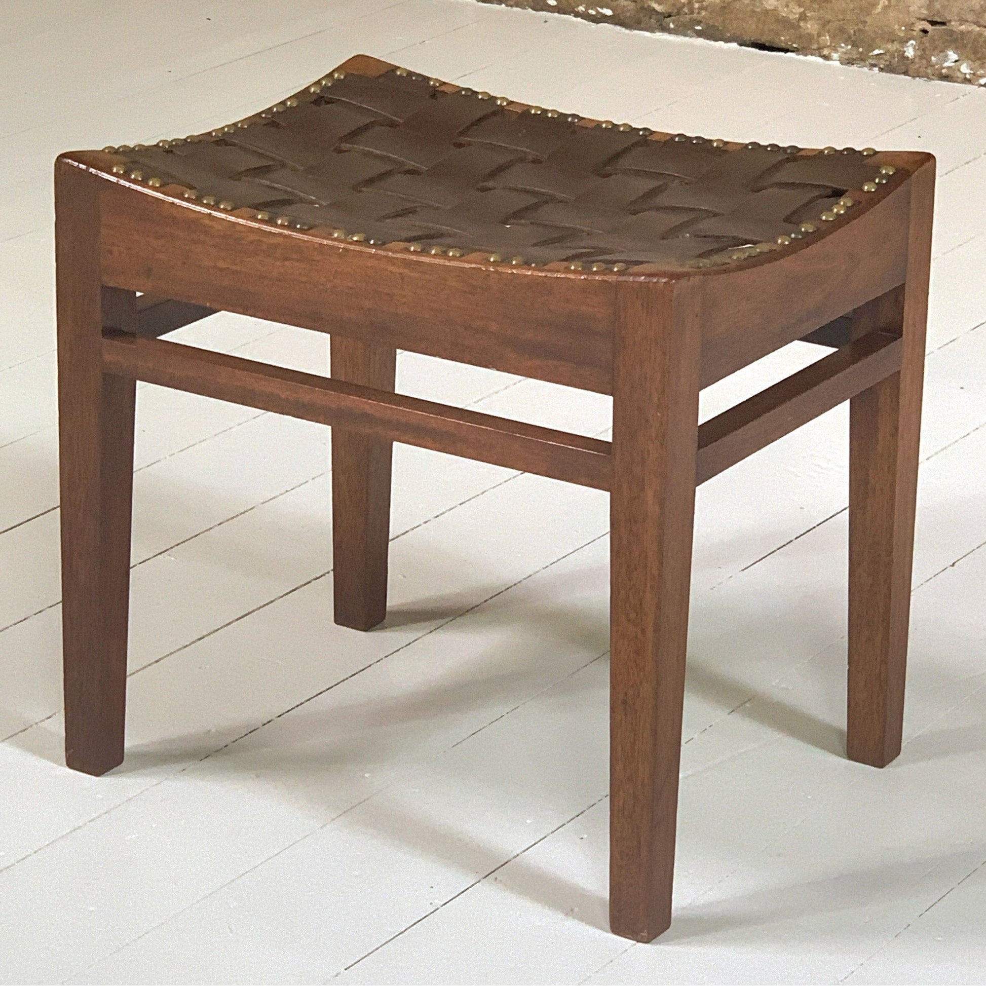  Arts and Crafts Lakes School Leather Stool by Arthur Simpson of Kendal