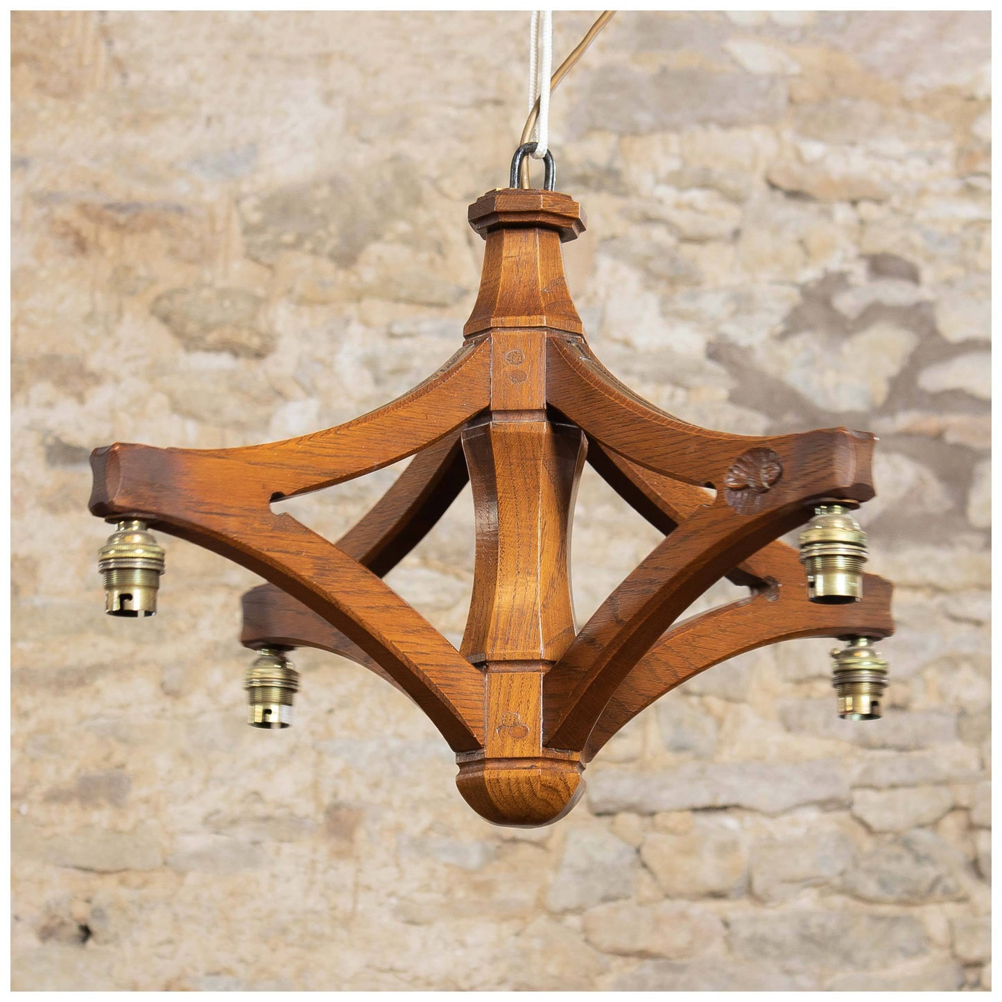 Acornman (Ex-Mouseman) Arts & Crafts Yorkshire School English Oak Ceiling Lamp