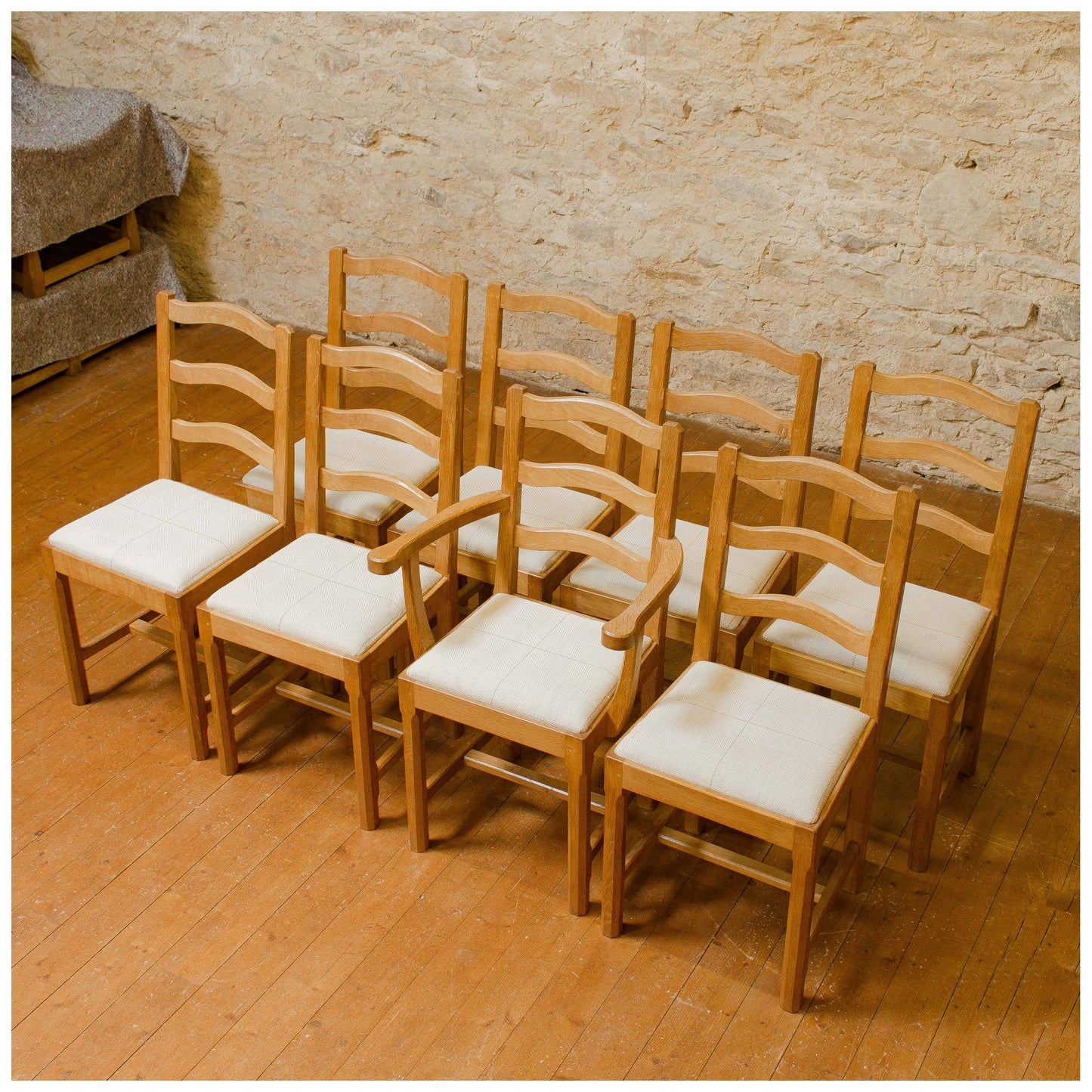 Acornman (Ex-Mouseman) Arts & Crafts Yorkshire School English Oak Chairs 1960