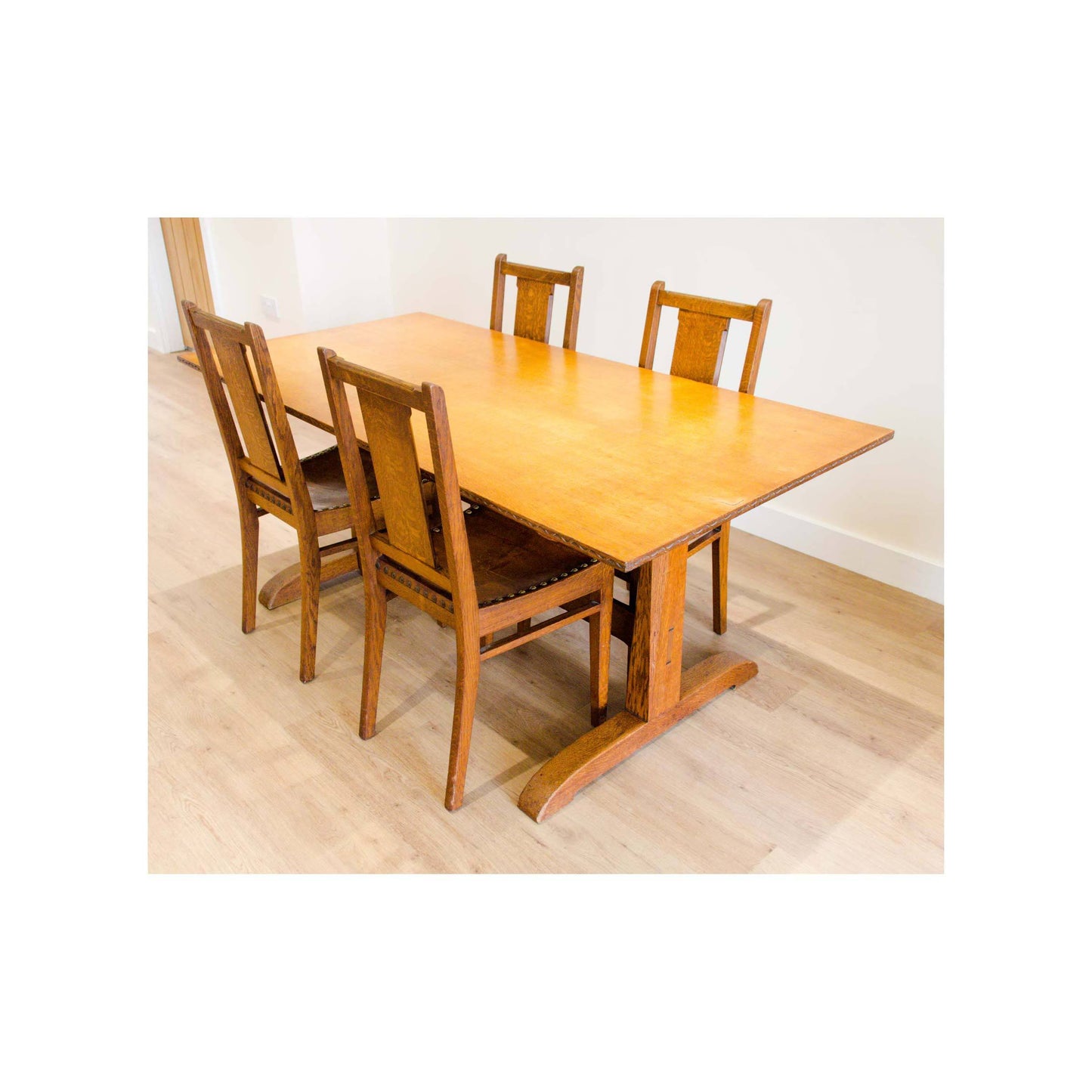 Arthur W Simpson (The Handicrafts, Kendal) Arthur W. Simpson Arts Crafts Solid Oak Dining Table and 4 Chairs