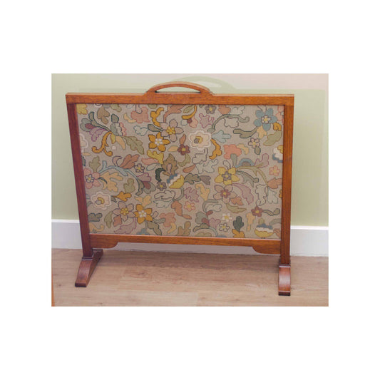 Arthur W Simpson (The Handicrafts, Kendal) Arts and Crafts Oak Fire Screen with Glazed Woolwork Panel