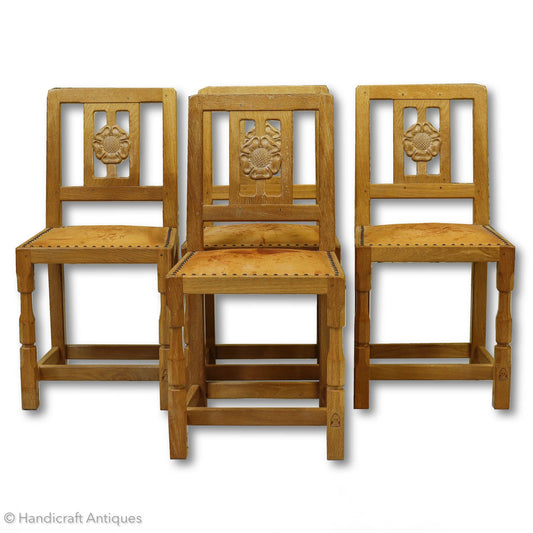 Set of 4 Horace 'Knightman' Knight Arts & Crafts Yorkshire School Oak Chairs