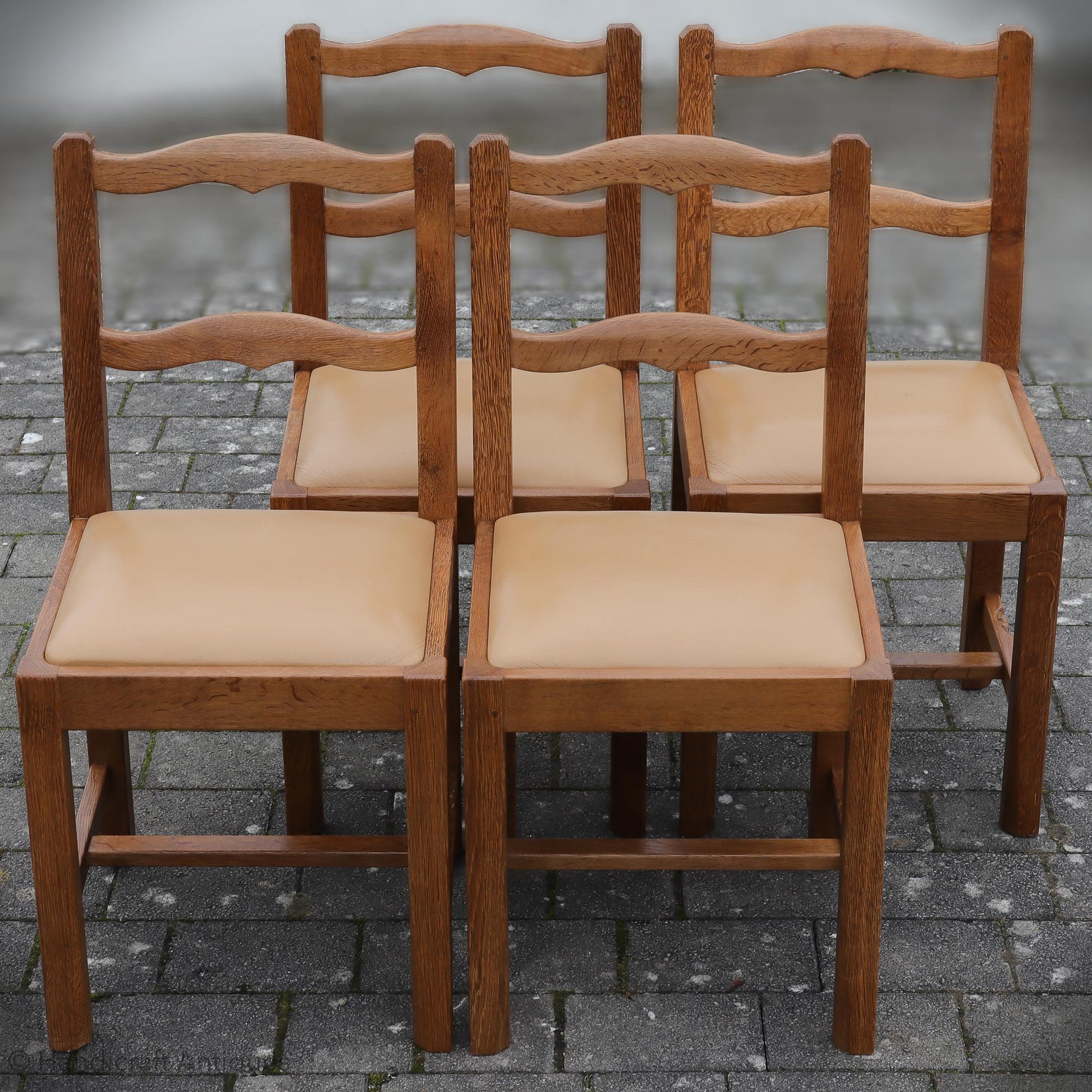Set of 4 'Beaverman' (Ex-Mouseman) Arts & Crafts Yorkshire School English Oak Chairs