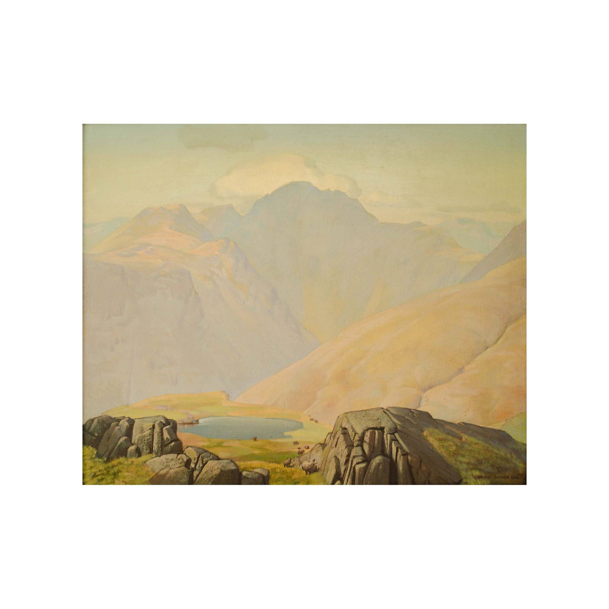 Delmar Banner Delmar Banner Large Oil Painting of Great Gable Lake District 1933 1933