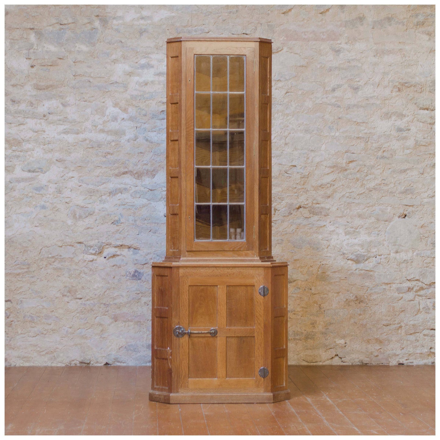 Derek Lizardman Slater Arts & Crafts Yorkshire School Glazed Oak Corner Cabinet