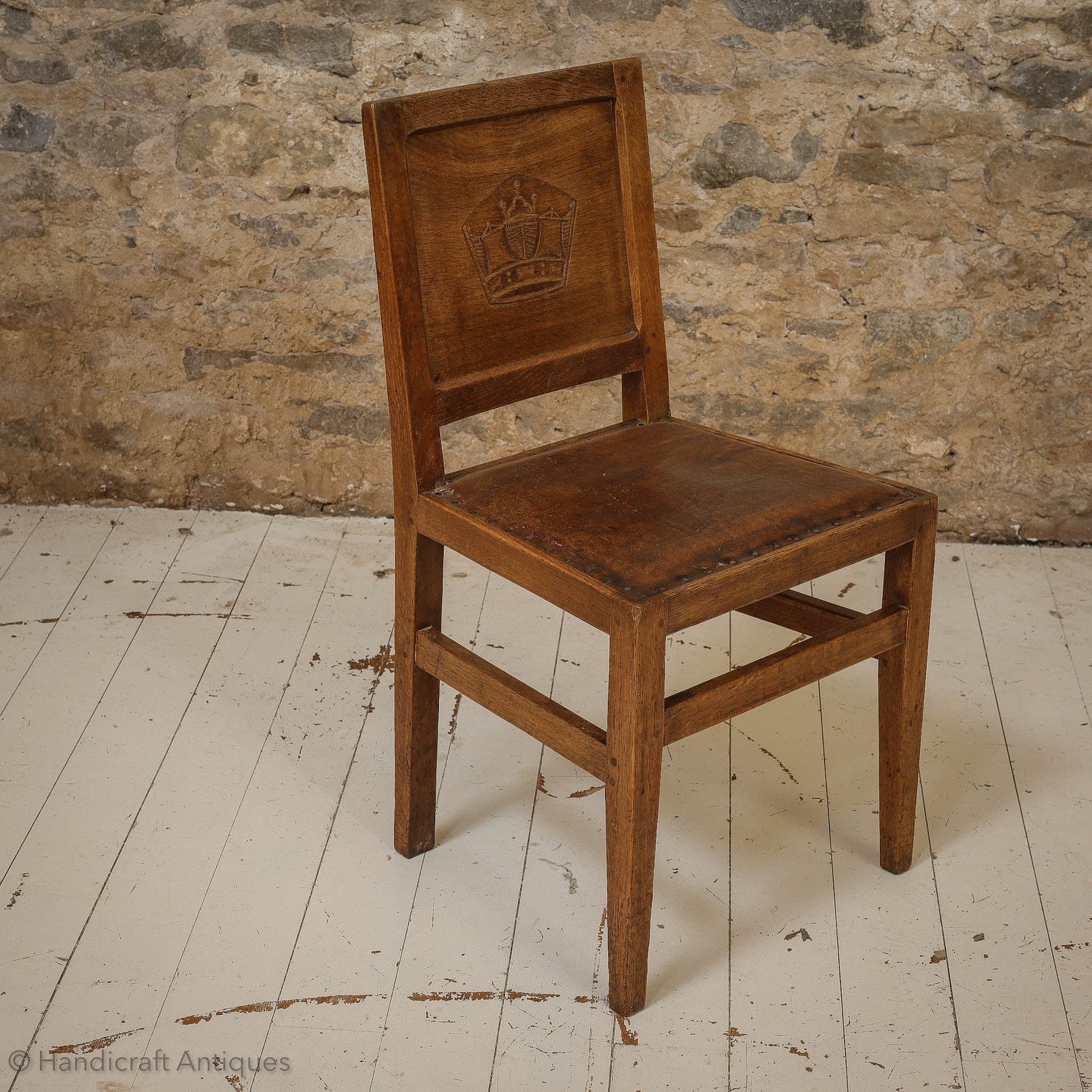 Set of 8 Squirrelman Arts & Crafts Yorkshire School English Oak Chairs c. 1960