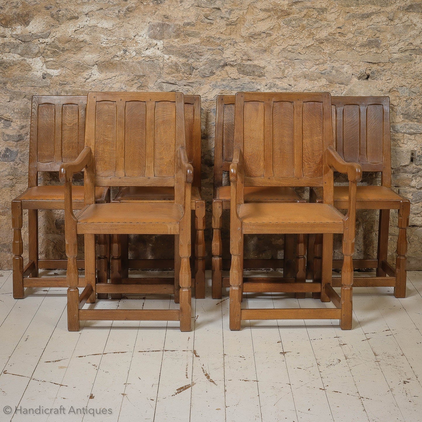 Set of 6 Sid Pollard [ex-Mouseman] Arts & Crafts Yorkshire School Oak Chairs