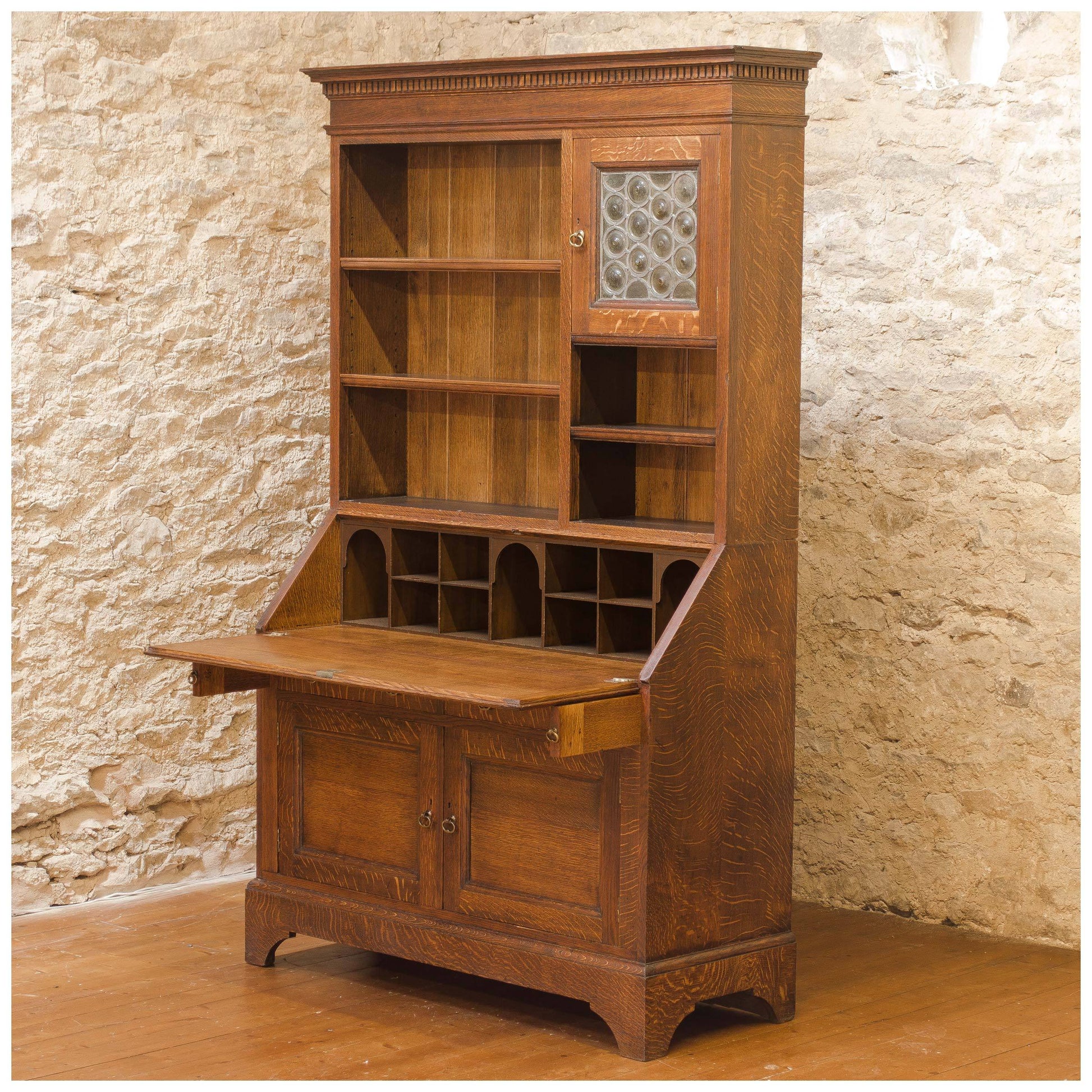 Liberty & Co Arts & Crafts English Oak Bureau Bookcase c. 1900