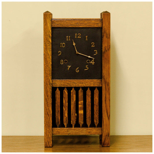 Liberty & Co Antique Arts & Crafts Oak Clock with Brass Numerals & Dial 1910