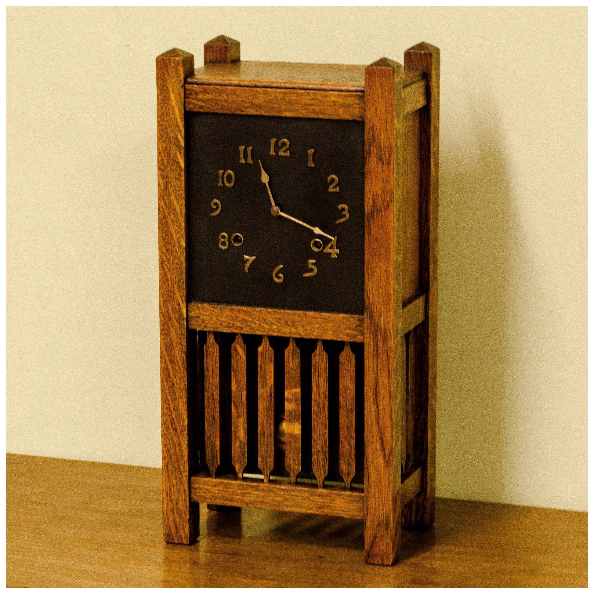 Liberty & Co Antique Arts & Crafts Oak Clock with Brass Numerals & Dial 1910