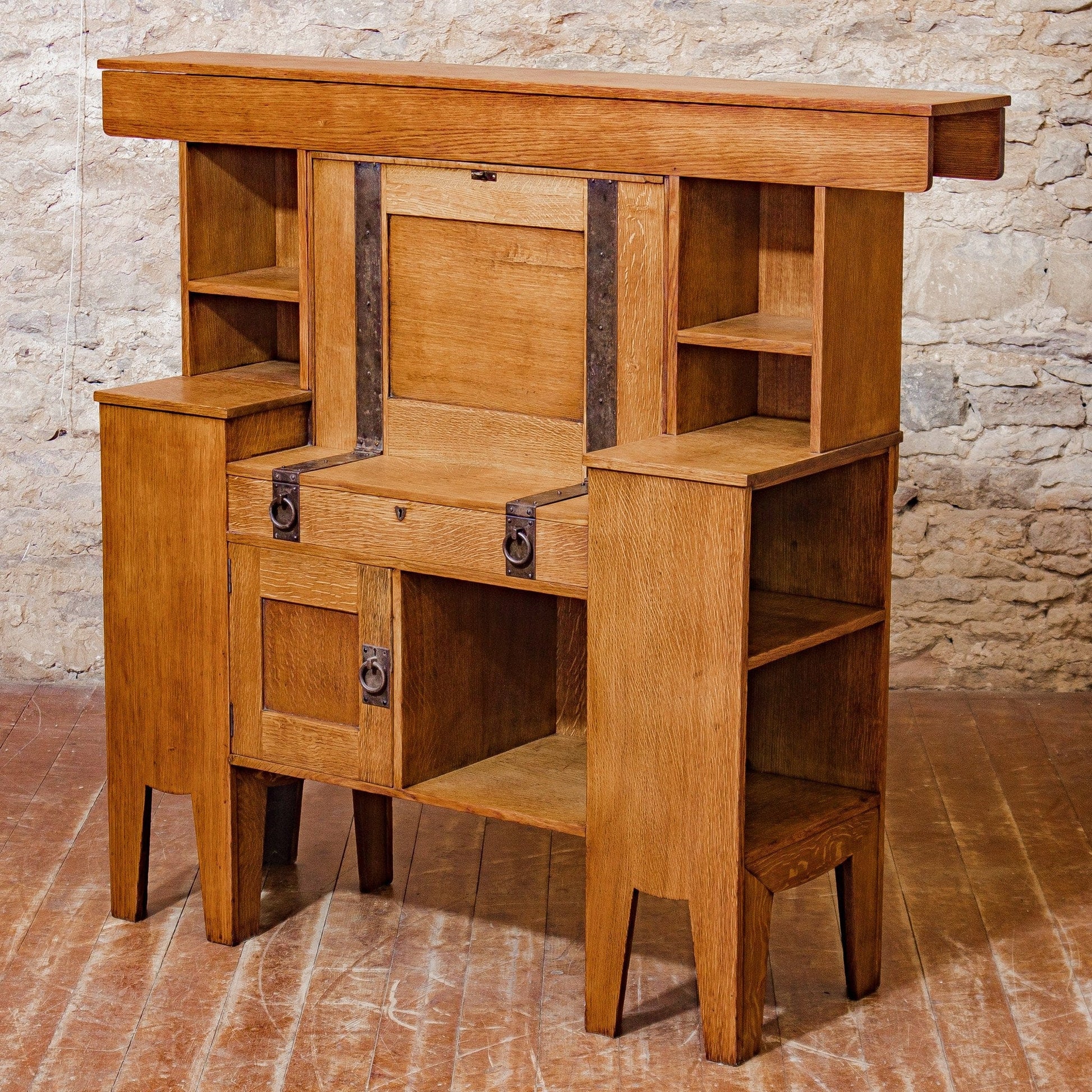 Liberty & Co Arts & Crafts English Oak Desk Designed by Leonard Wyburd c. 1920