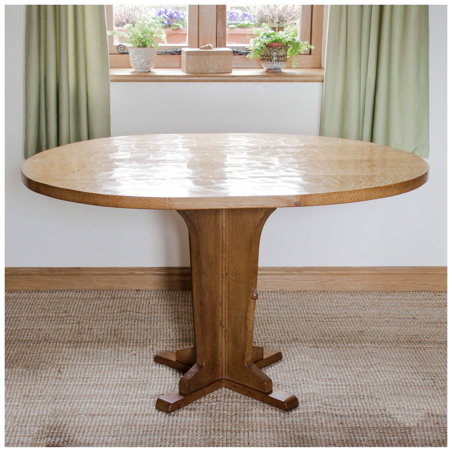 Robert 'Mouseman' Thompson Adzed 4ft Oak Oval Dining Table