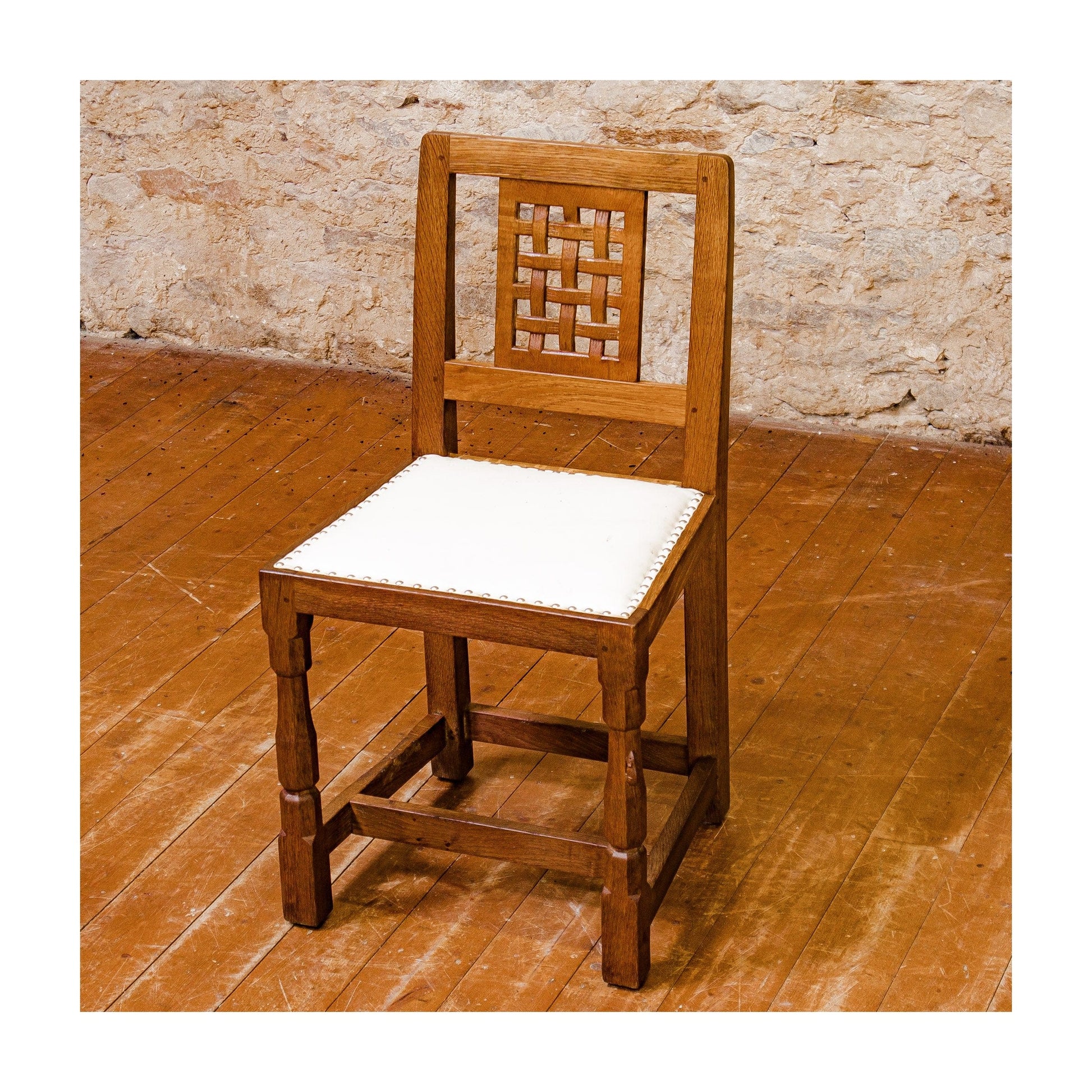 Set of 4 Robert Mouseman Thompson Arts & Crafts Yorkshire School Oak Chairs