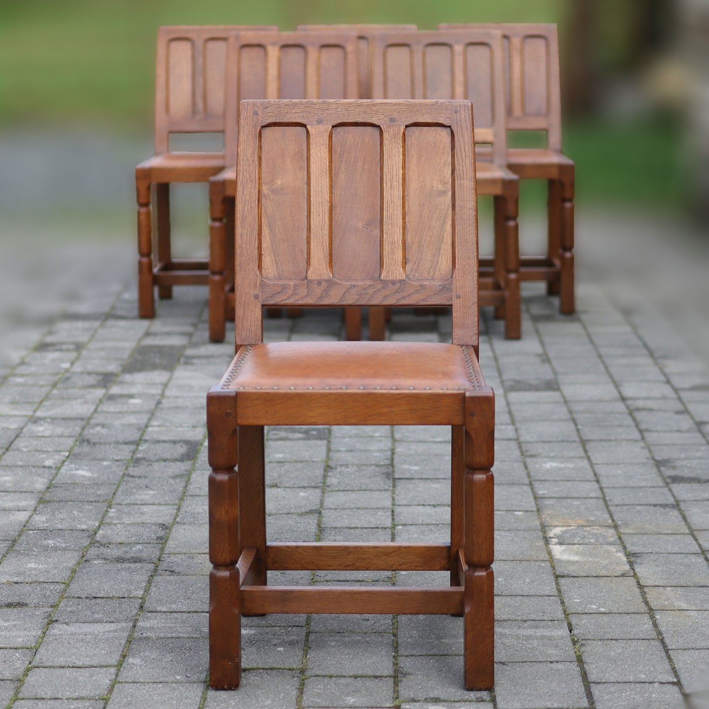 Set of 6 Sid Pollard [ex-Mouseman] Arts & Crafts Yorkshire School English Oak Chairs