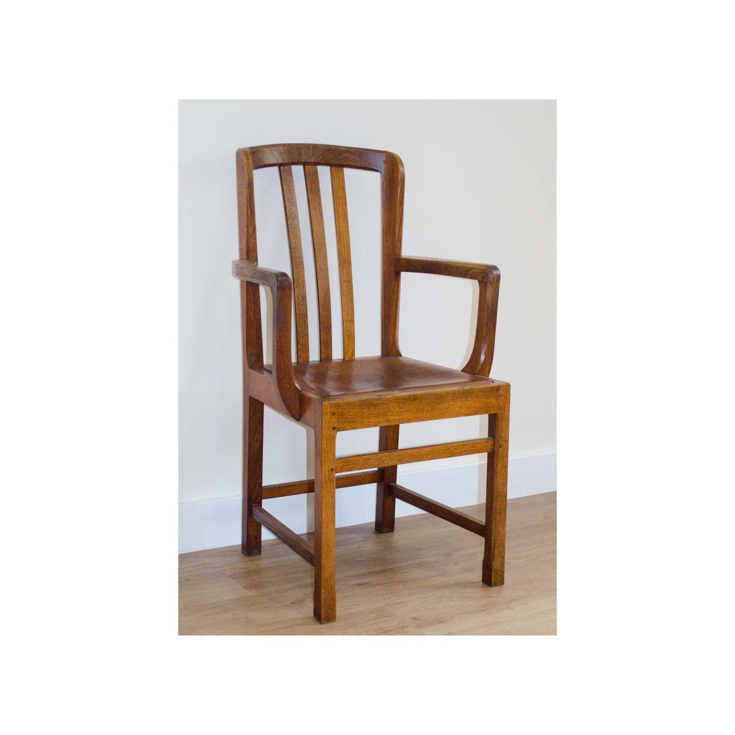 Stanley Webb Davies Stanley Webb Davies Arts and Craft Oak Armchair with Leather Seat 1936 1936
