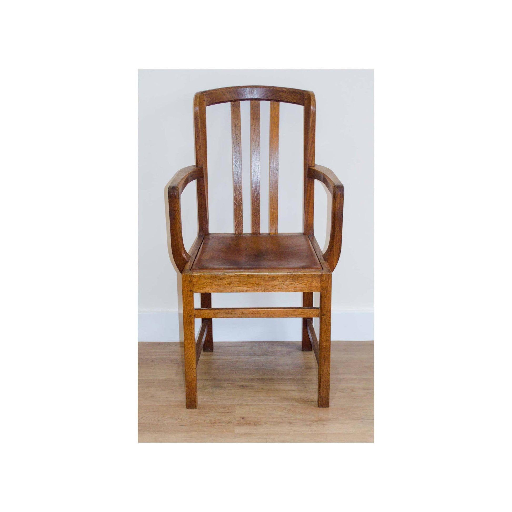 Stanley Webb Davies Stanley Webb Davies Arts and Craft Oak Armchair with Leather Seat 1936 1936
